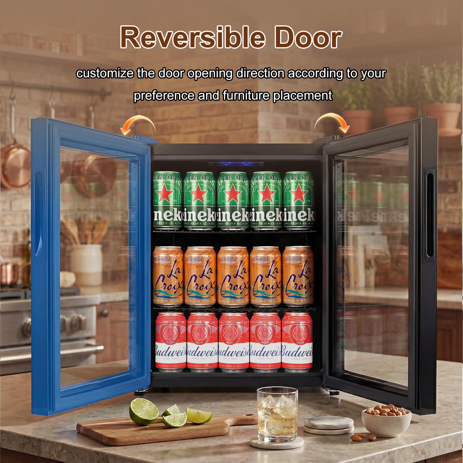 Fomup Mini Fridge 50 Can, Small Beverage Refrigerator With Reversible Glass Door, Countertop Drink Cooler With Temperature Control, Compact Beer Soda Fridge For Office Dorm Kitchen, Black on Fridge.com - View 2