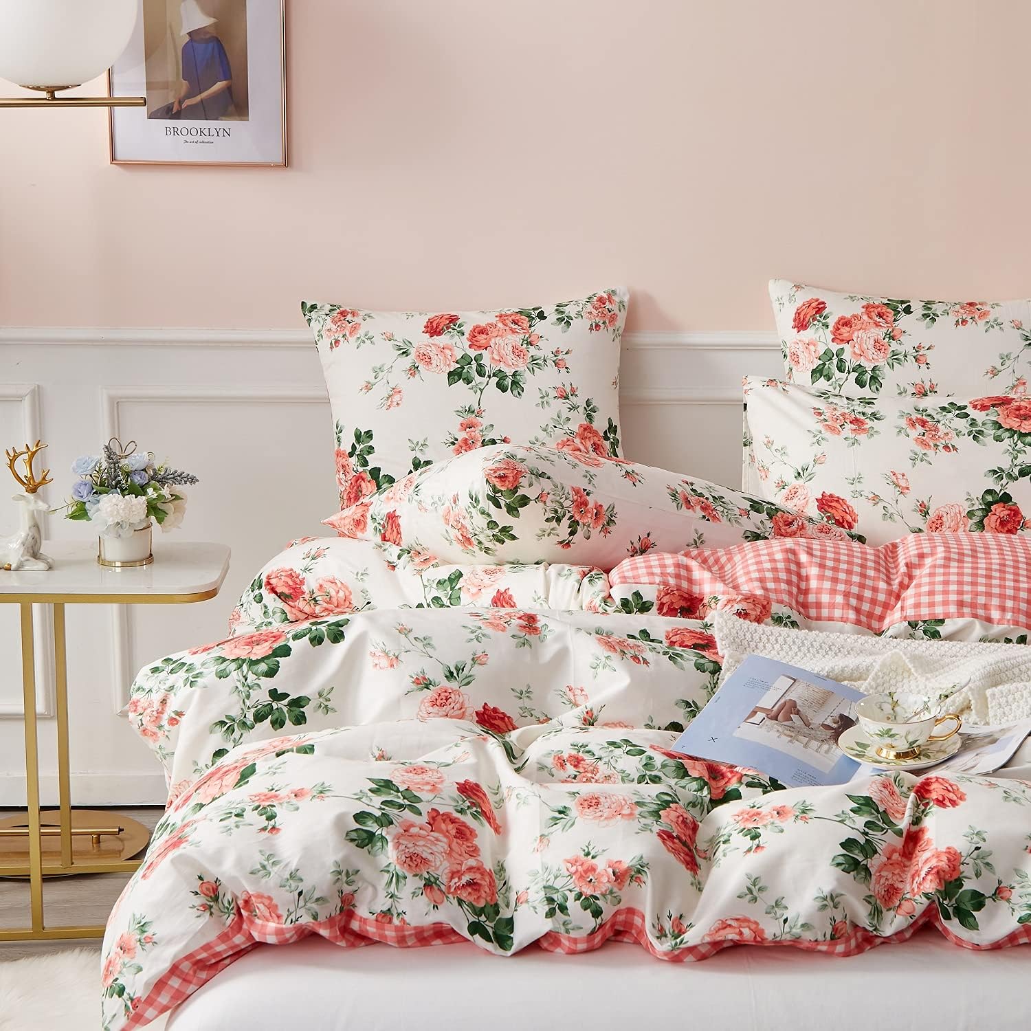 Housse de couette motif botanique USTIDE réversible rustique et moderne