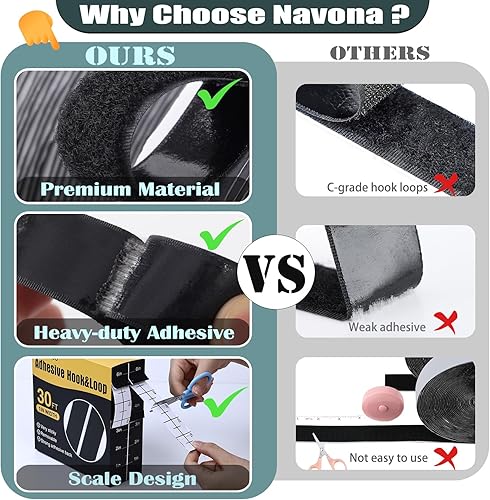 Miniatura 7 de Tiras de velcro de 30 pies x 1 pulgada con adhesivo, rollos dobles de cinta autoadhesiva resistente con respaldo, cinta autoadhesiva de nailon para