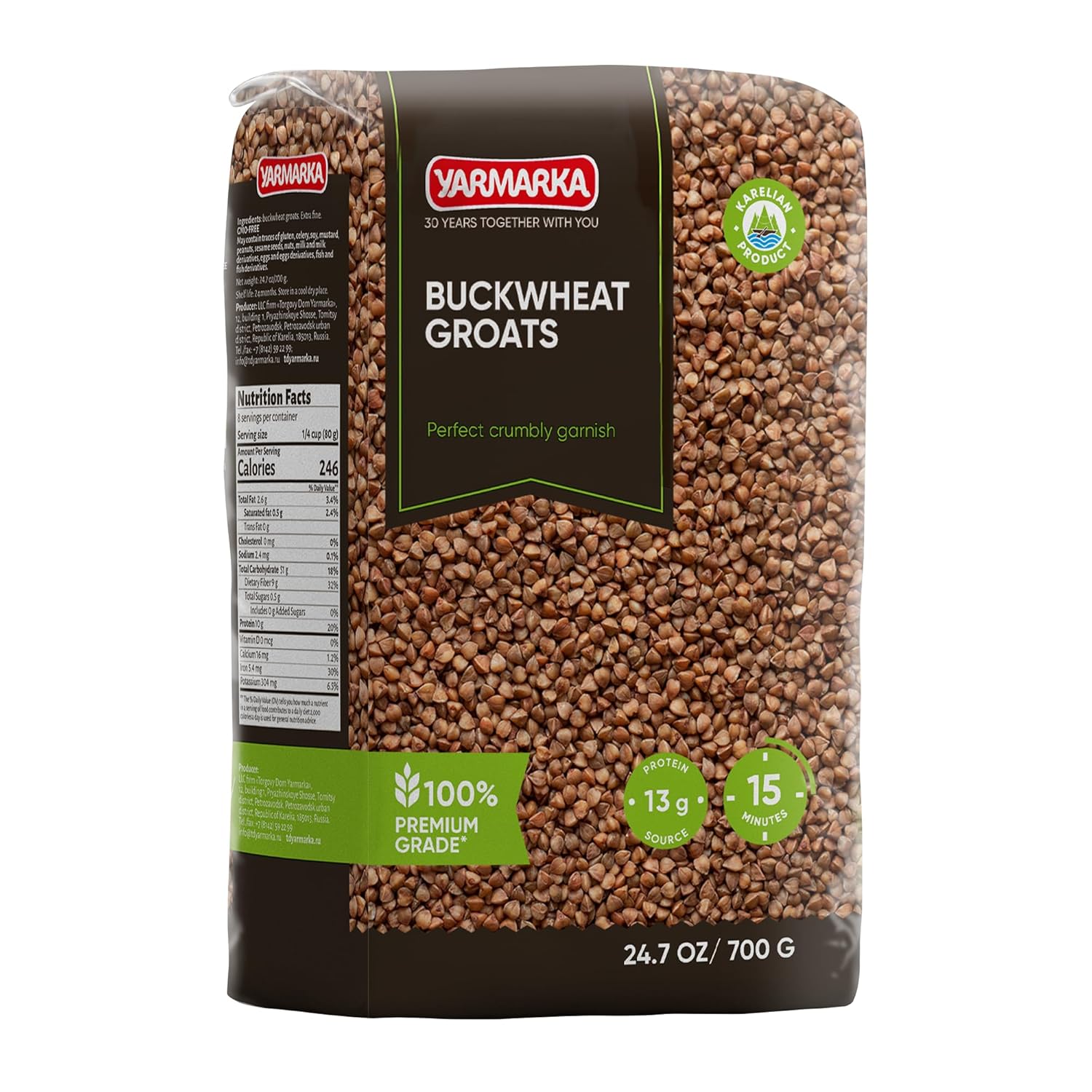 Yarmarka Toasted Buckwheat Groats (Kasha) 24.7 oz (700 g) – 10 Pack, Roasted Whole Grain, Non-GMO, Traditional Eastern European Style