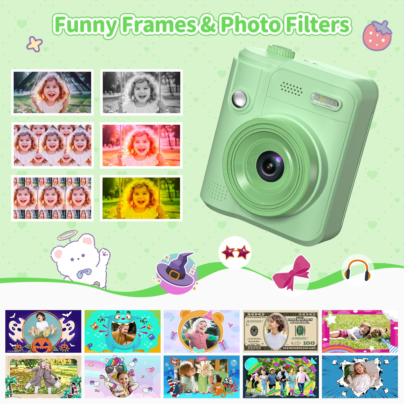 Gofunly Kids Camera Instant Print, 1080P Digital Camera for Kids with 32GB Card & 5 Print Paper Rolls - Image 4