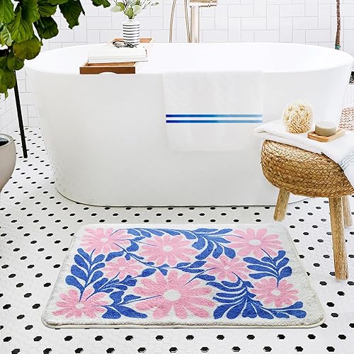 Miniatura 10 de SHIYUE Alfombra de baño bonita alfombra de baño, decoración de flores, gruesa, suave, acogedora, de microfibra, antideslizante, absorbente, lavable,