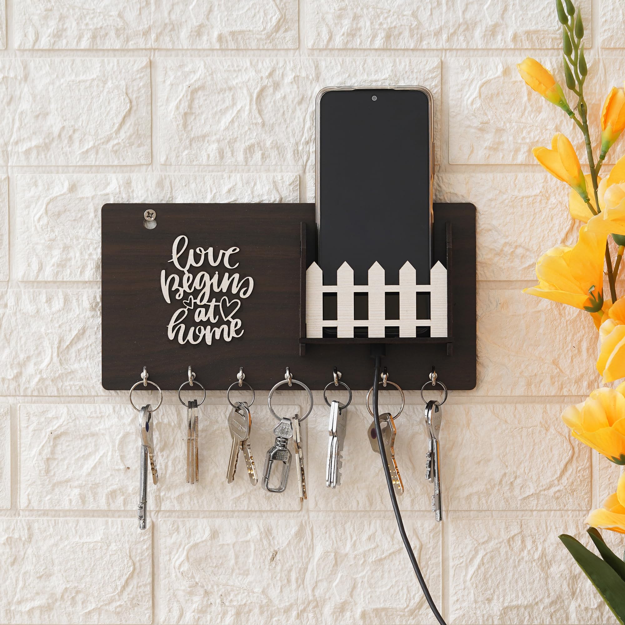 Webelkart Wooden Matte Finish Designer Home Side Wall Shelf, Key Holder with 7 Keys Hooks (Brown) (LoveBeginsathome) (B0C9D2R3XQ) Amazon Price History, Amazon Price Tracker