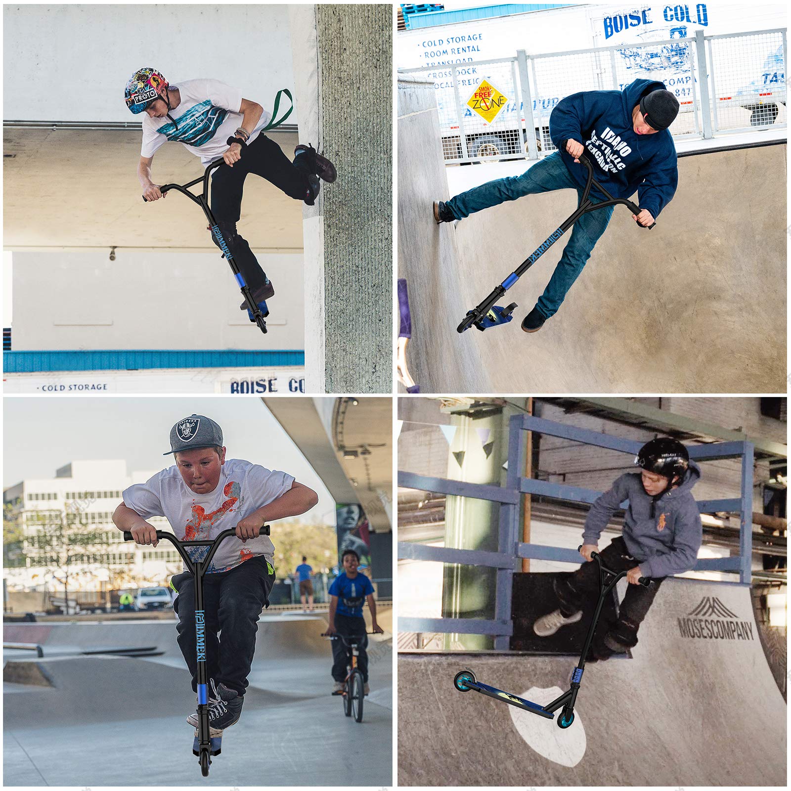 IMMEK Patinete Freestyle ABEC-9 Rodamientos, 2 Ruedas 100 mm Aluminio Núcleo de Rueda, 360° Trucos y Saltos, Apto para Niños y Adolescentes Mayores de 6 Años Carga Máxima 100 kg (Azul Negro)