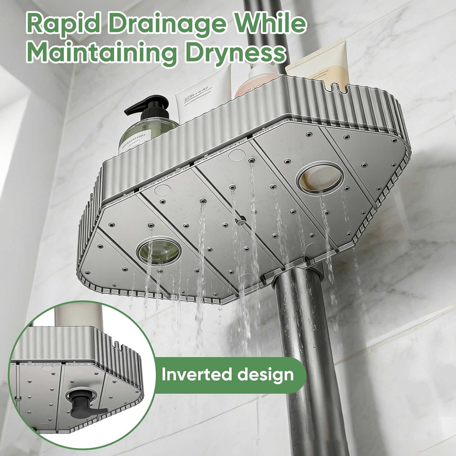 4 Tier Corner Shower Caddy with Modular Poles ABS Basket & Carbon Steel Shower Organizer Adjustable Tension Rod Screw Free Shower Caddy Wall Mounted Rack Shelves Storage Bathroom Accessories