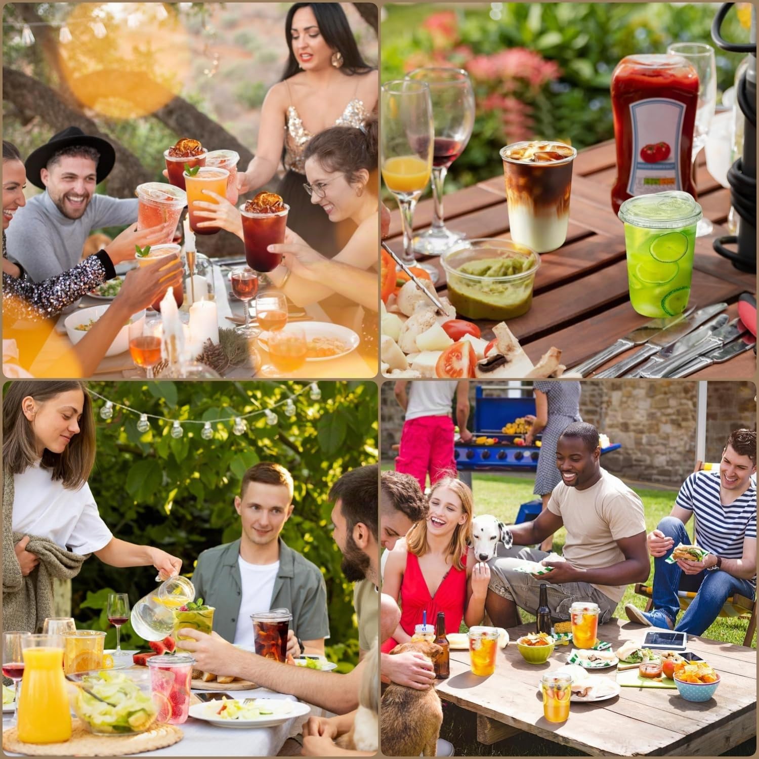 KAHEIGN 50 Pièces Gobelets en Plastique Transparent avec Couvercles, 480ml Gobelet à Café en Plastique Réutilisable Verres Élégants pour Glacé Café Smoothie Milkshake Froides Boissons Fêtes Traiteur
