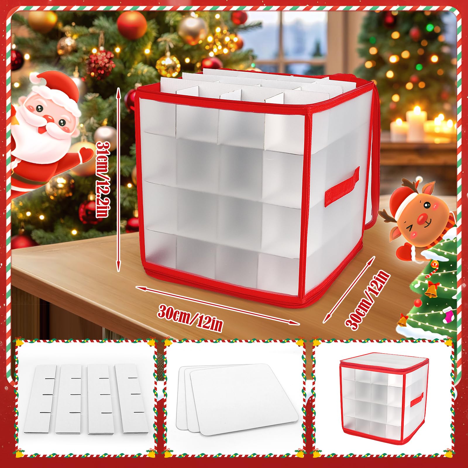 Eupdd Weihnachtskugeln Aufbewahrung: 2 Stück 30x30x30cm Christbaumkugeln Aufbewahrung Aufbewahrungsbox Für 64 Weihnachtskugeln Festliche Dekoration Wohnzimmer