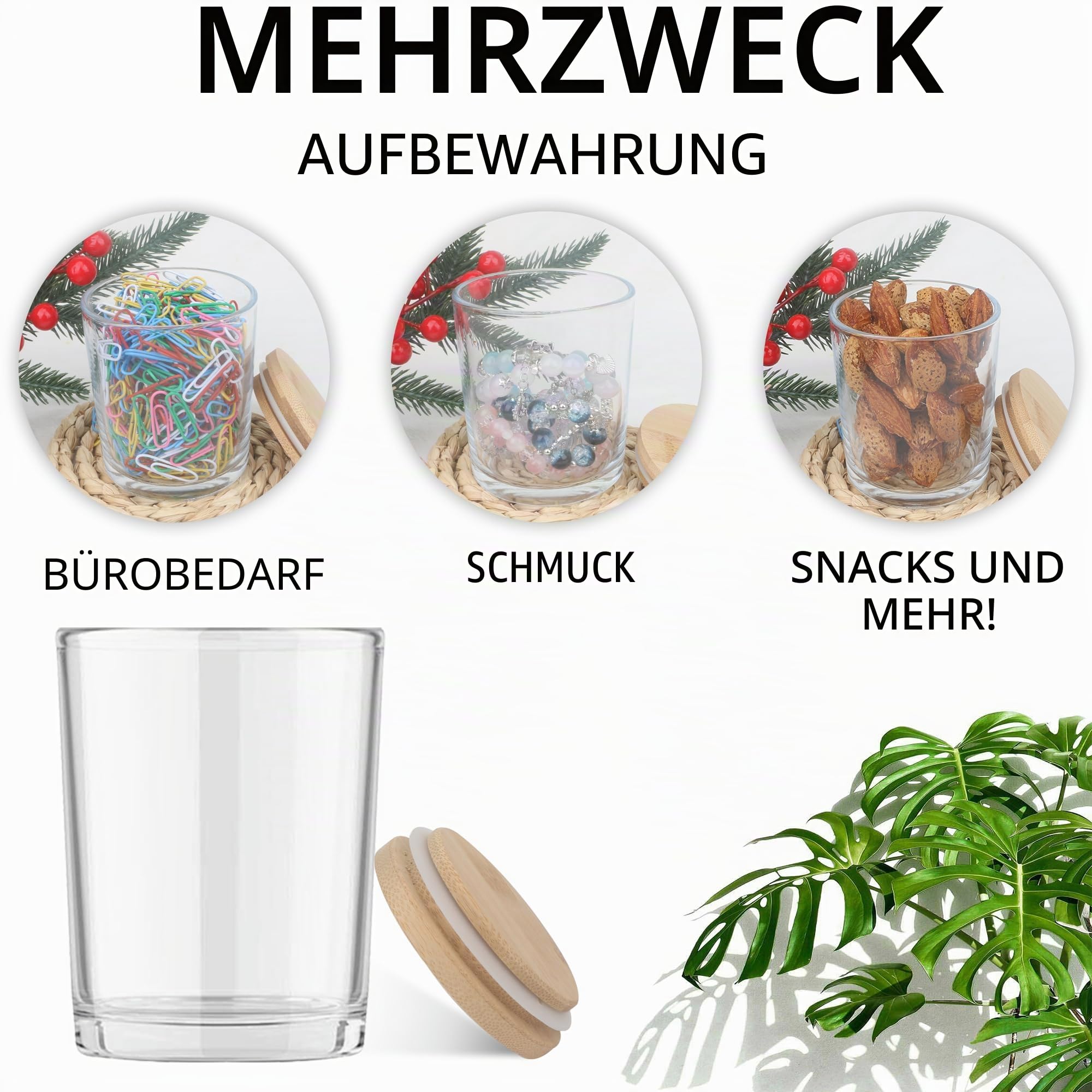 MILIVIXAY 12er-Pack 296 ml klare, dicke Glas-Kerzengläser mit Deckeln – Großpackung leere Kerzengläser für die Herstellung von Kerzen – Gewürz- und Pulverbehälter.