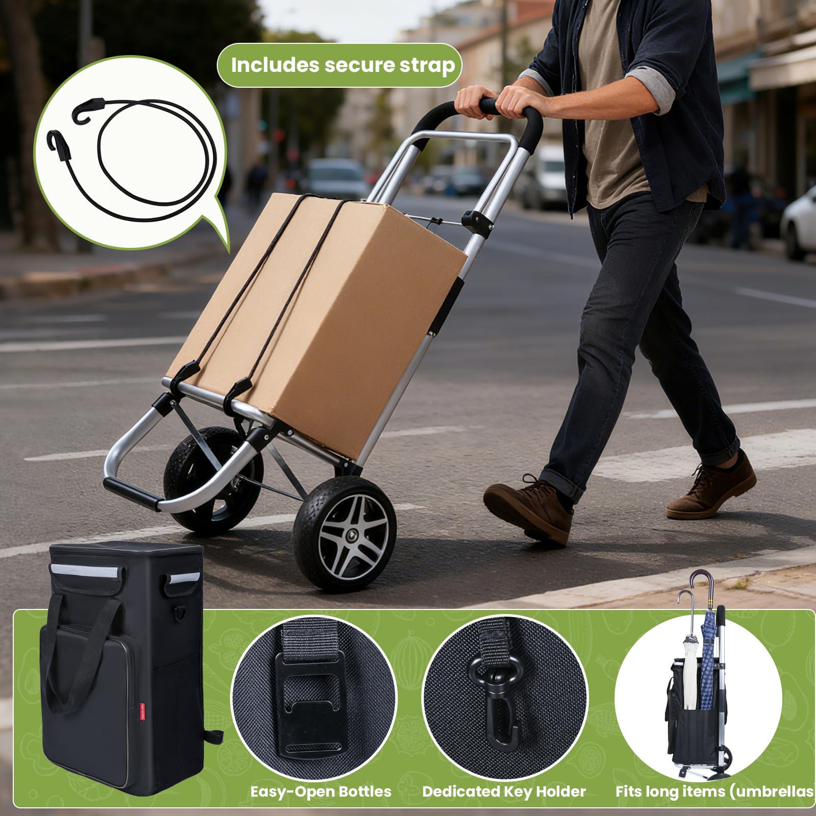 YEAUPE PRO Einkaufswagen mit Kühlfach | max. 47L & 25kg Traglast | Klappbarer 3in-1 Trolley Sackkarre und Umhängetasche | Handwagen, Shopper, Einkaufsroller, Schwarz
