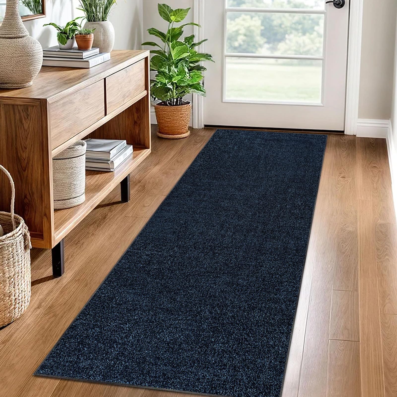 Carpet Runner for Hallway Non Slip Long 60 x 140 cm Washable Kitchen Runner Rugs for Hallway Heavy-Duty Absorbent Area Rugs Door Mats Carpet Floor Mat Hallway Runner Rug for Entryway Laundry Blue