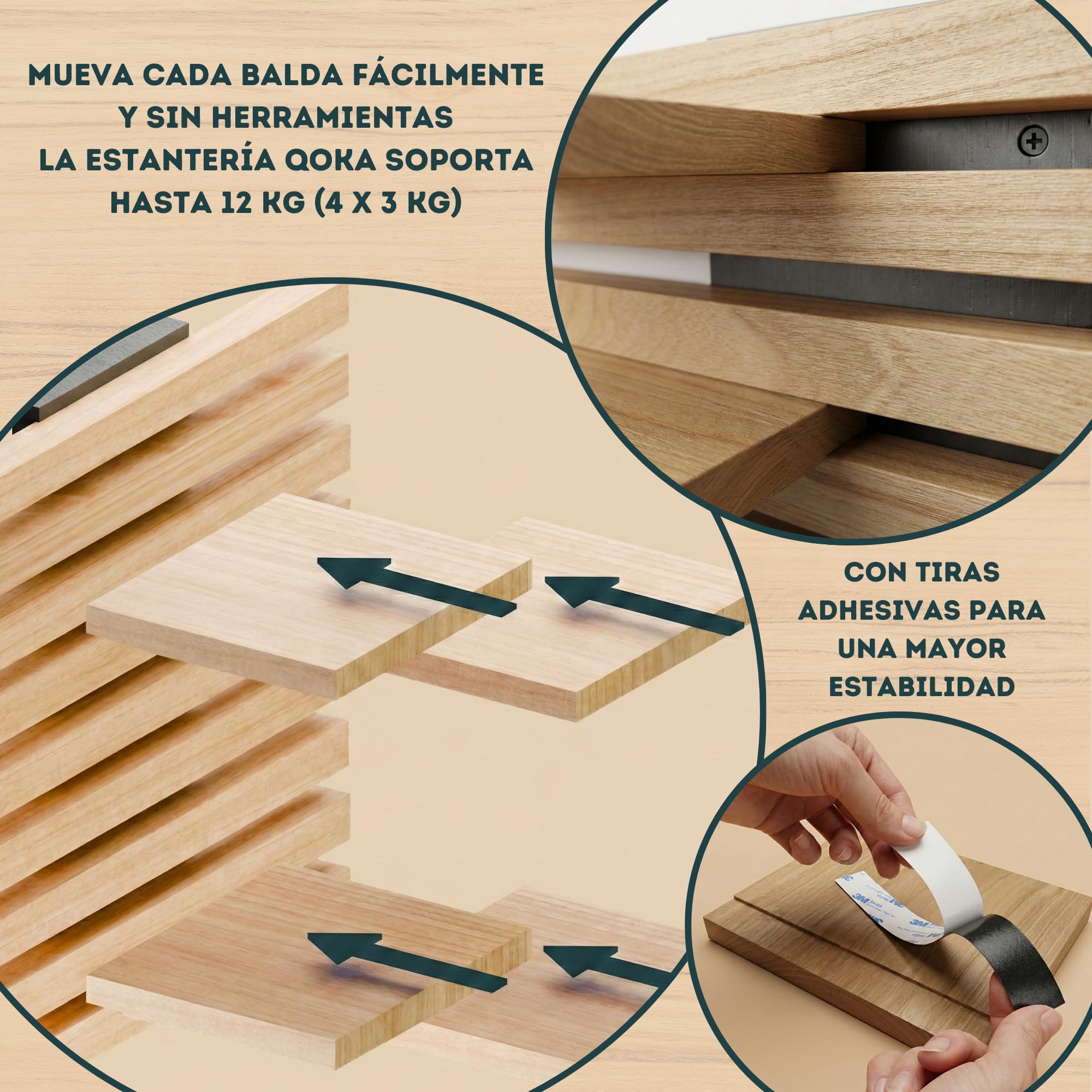 Estantería Flotante Pared Modular de Madera Maciza (Negro) | Estante colgante, repisas y baldas para recibidor, entrada, salón, baño o dormitorio. Mueble organizador de libros y plantas