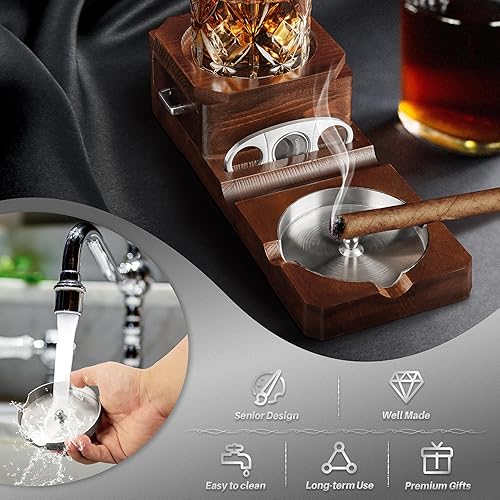 Miniatura 4 de Grovind Ceniceros para puros, bandeja para vaso de whisky y bandeja de ceniza de madera, cenicero desmontable para exteriores para cigarrillos,
