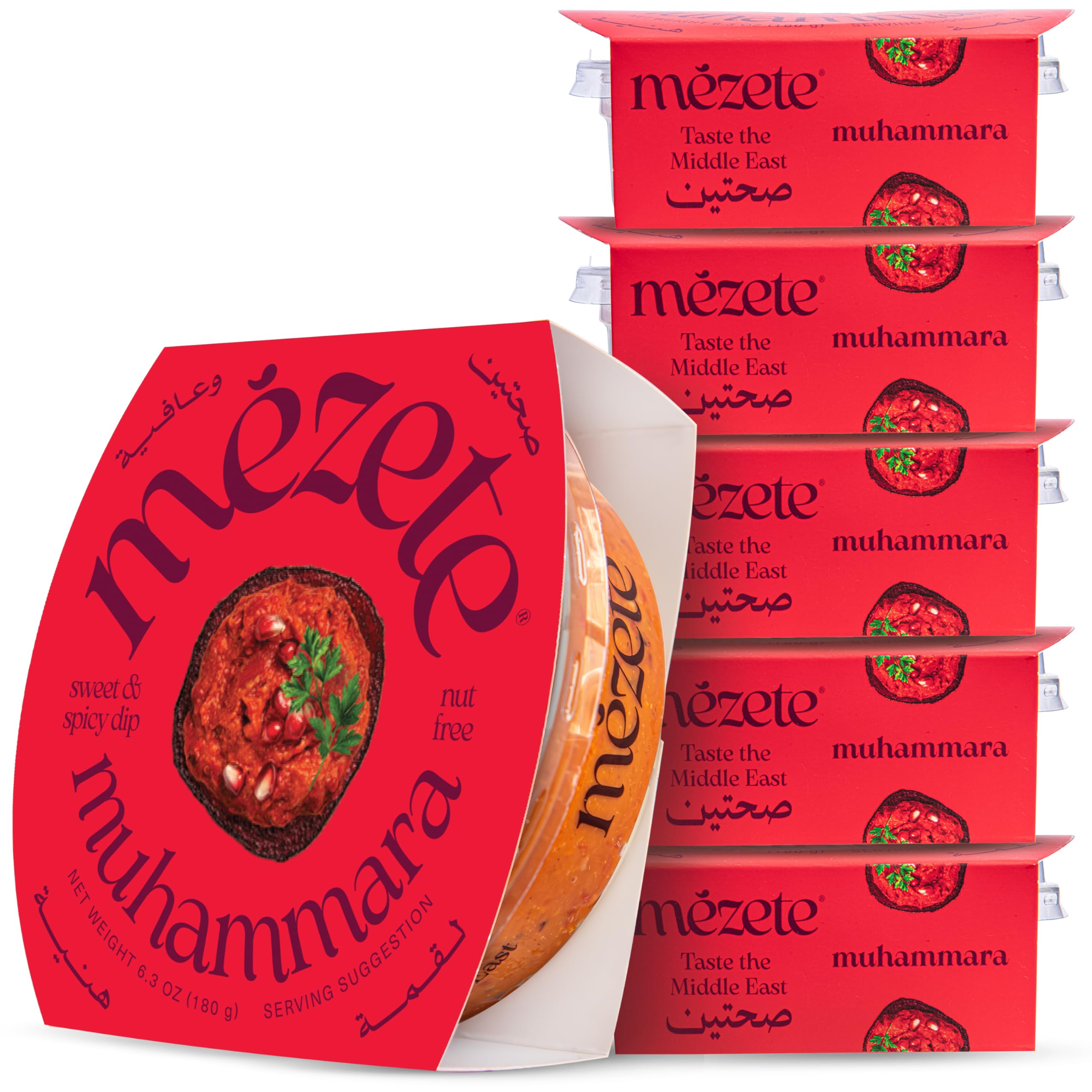 Mezete Shelf-Stable Dip & Spread | All-Natural Muhammara Snack Pack of 6 | Free from Preservatives | Roasted Red Peppers, Pomegranate Molasses &