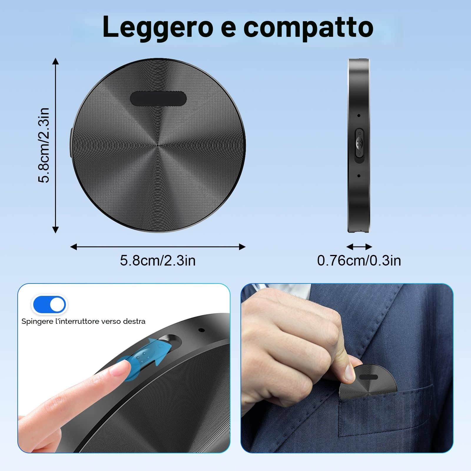 Registratore Vocale AI - Mini Registratori Vocali Digitali Professionale Magnetico con Trascrizione e Traduzione in Tempo Reale, App Controllata, Riduzione Rumore Compatibile con Android/iOS