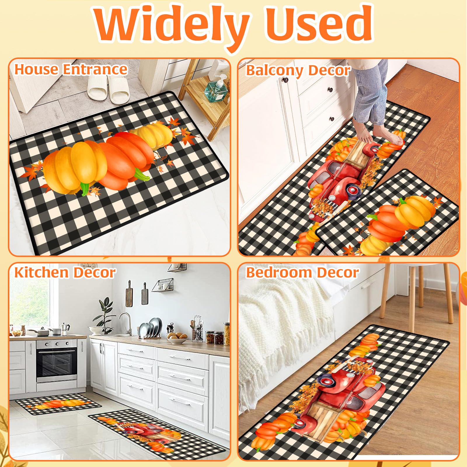 Tappeti e stuoie da cucina autunnali per il Ringraziamento, set di 2 decorazioni per pavimenti, tappetini da cucina autunnali con zucca per interni, tappeti autunnali per l'arredamento della casa