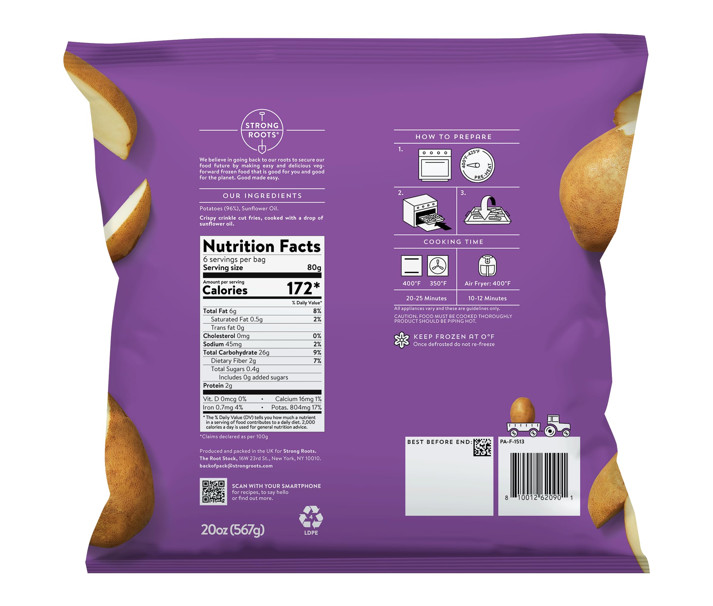 Strong Roots Crispy Crinkle Fries 20 oz Vegan Gluten Free Frozen Fries Low in Sugar Salt Saturated Fat — view 2