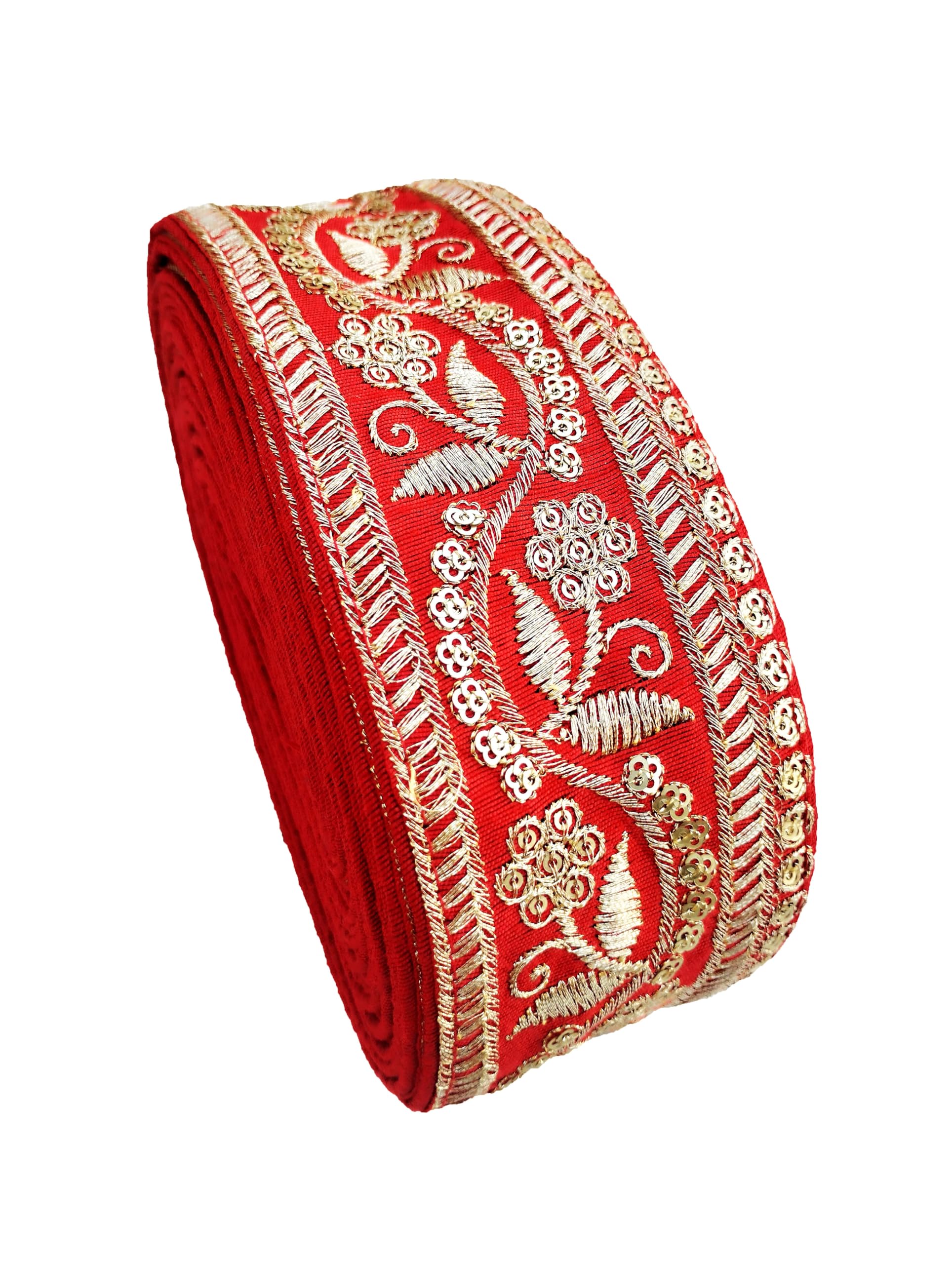 CARTZEYE Embroidery Gold Work Lace Border with Sequence Decorative Ribbon for Saree, Dress, Kurti, Bandhani, Lehenga - 6.5 cm Width (3 Meter, Red) 3