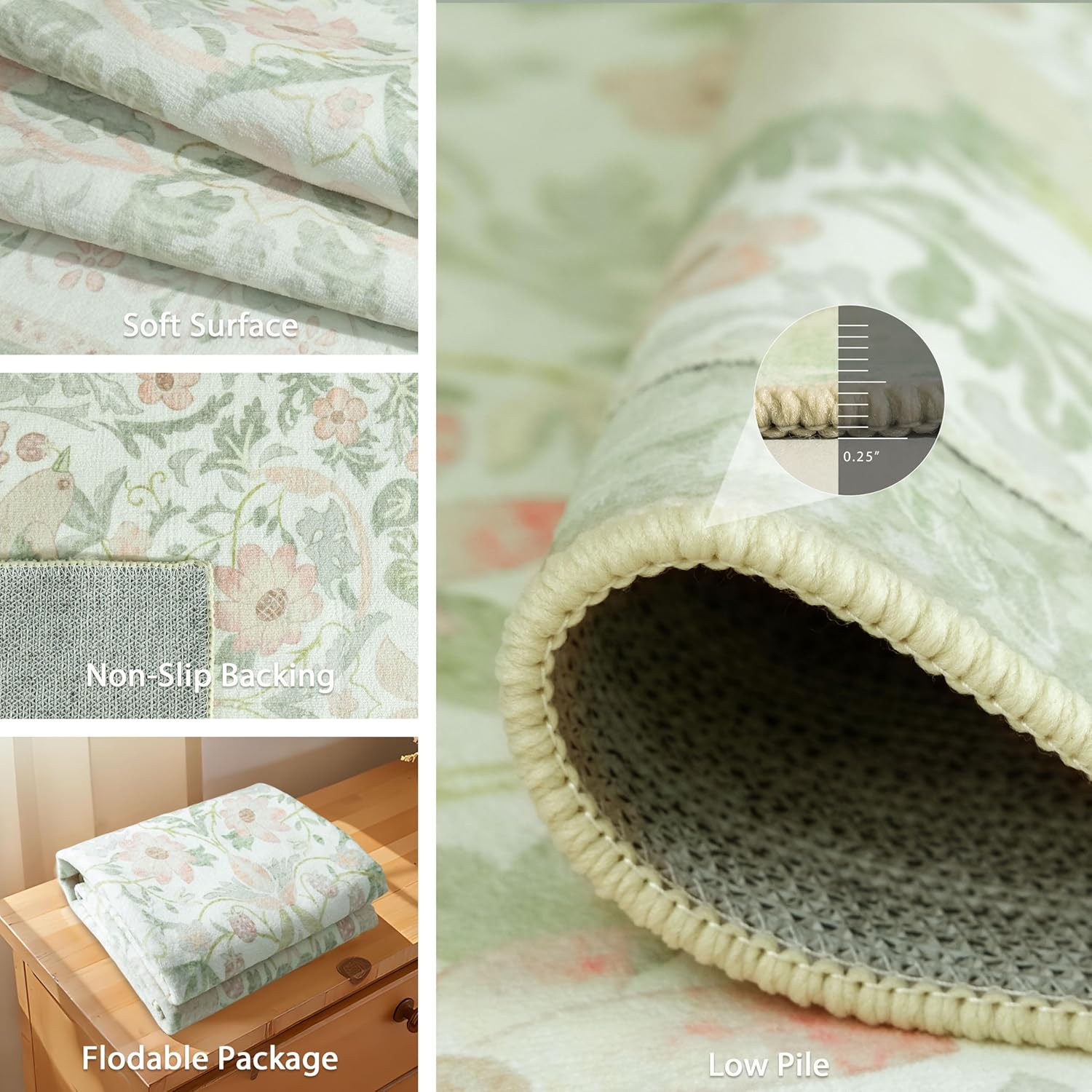 Small Rugs 2'x3',Green Rug for Entryway Bathroom Kitchen Entrance Doormat,Boho Farmhouse Bohemian Botanical Distressed Washable Accent Indoor Mat Floor Throw Carpet Non Slip,Sage Floral Bird