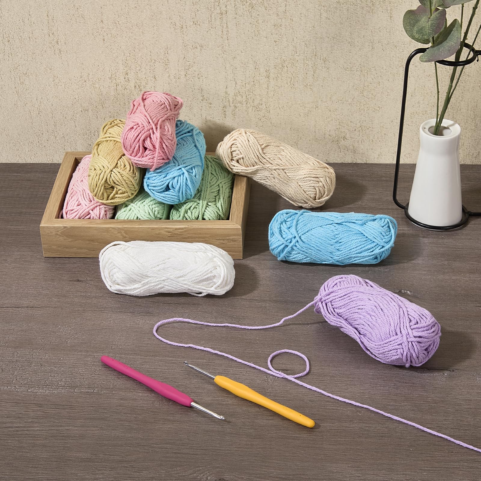 10 Pack Glow in The Dark Yarn for Crochet - 55 Yards for Crochet DIY Glow Yarn Luminous Knitting Crochet Yarn Kit with 2 Crochet Hooks for Arts Crafts (Mixed Colors)