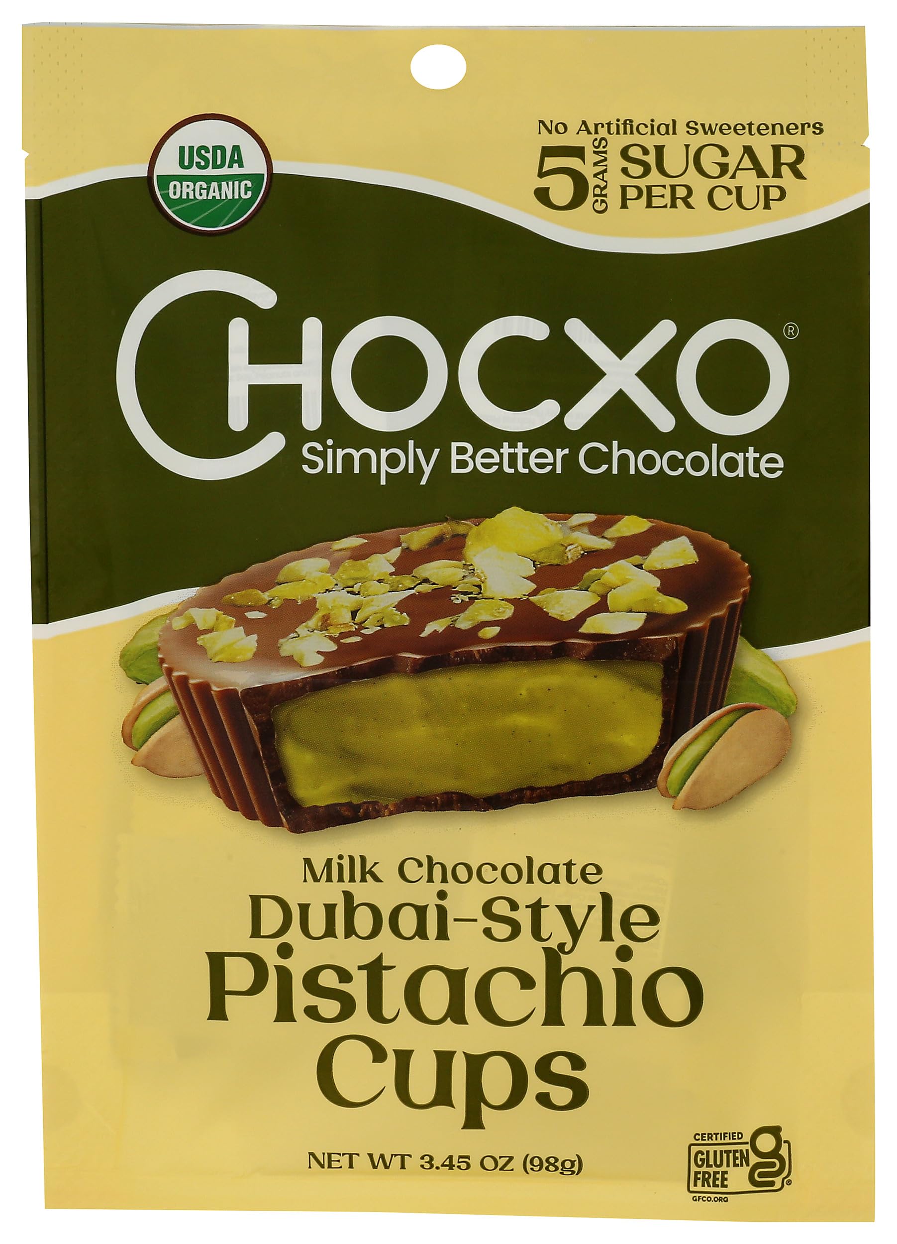 Chocxo Organic Dubai Style Pistachio Cups, 3.45 Ounce | Grocery