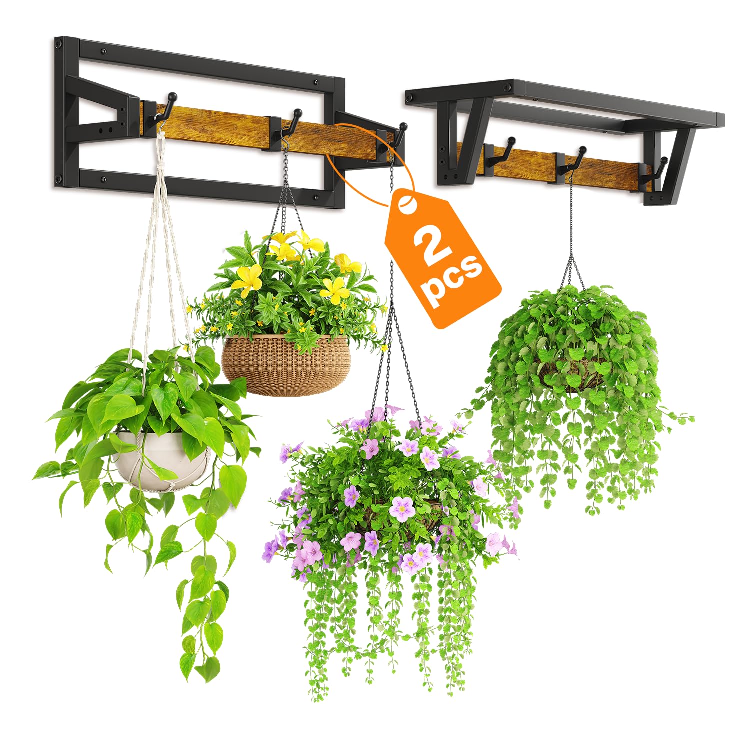 Support mural pour plantes LASZOLA lot de 2 étagères suspendues intérieur avec 6 crochets