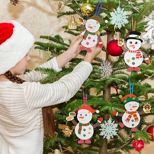 Miniatura 4 de Fennoral Paquete de 12 kits de manualidades de muñeco de nieve para niños, calcomanías de espuma de muñeco de nieve, adornos de manualidades de