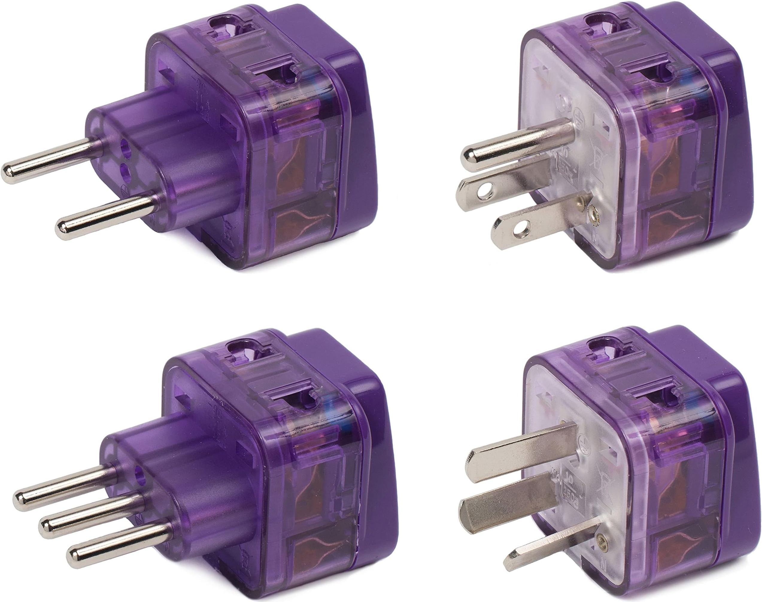 NEW! 4 Pieces AMERICA TRAVEL ADAPTER Pack for SOUTH and N. AMERICA; ARGENTINA CHILE PERU BOLIVIA URUGUAY COSTA RICA COLOMBIA USA MEXICO CANADA / WITH DUAL PLUG-IN PORTS AND BUILT-IN SURGE PROTECTORS