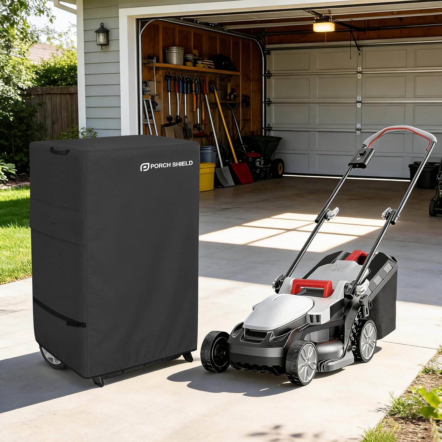 Porch Shield Cordless Lawn Mower Cover – Waterproof Electric Lawnmower Cover fit for 20-21 inches Folding Walk Behind Mower 25" L x 19" D x 41" H, Black