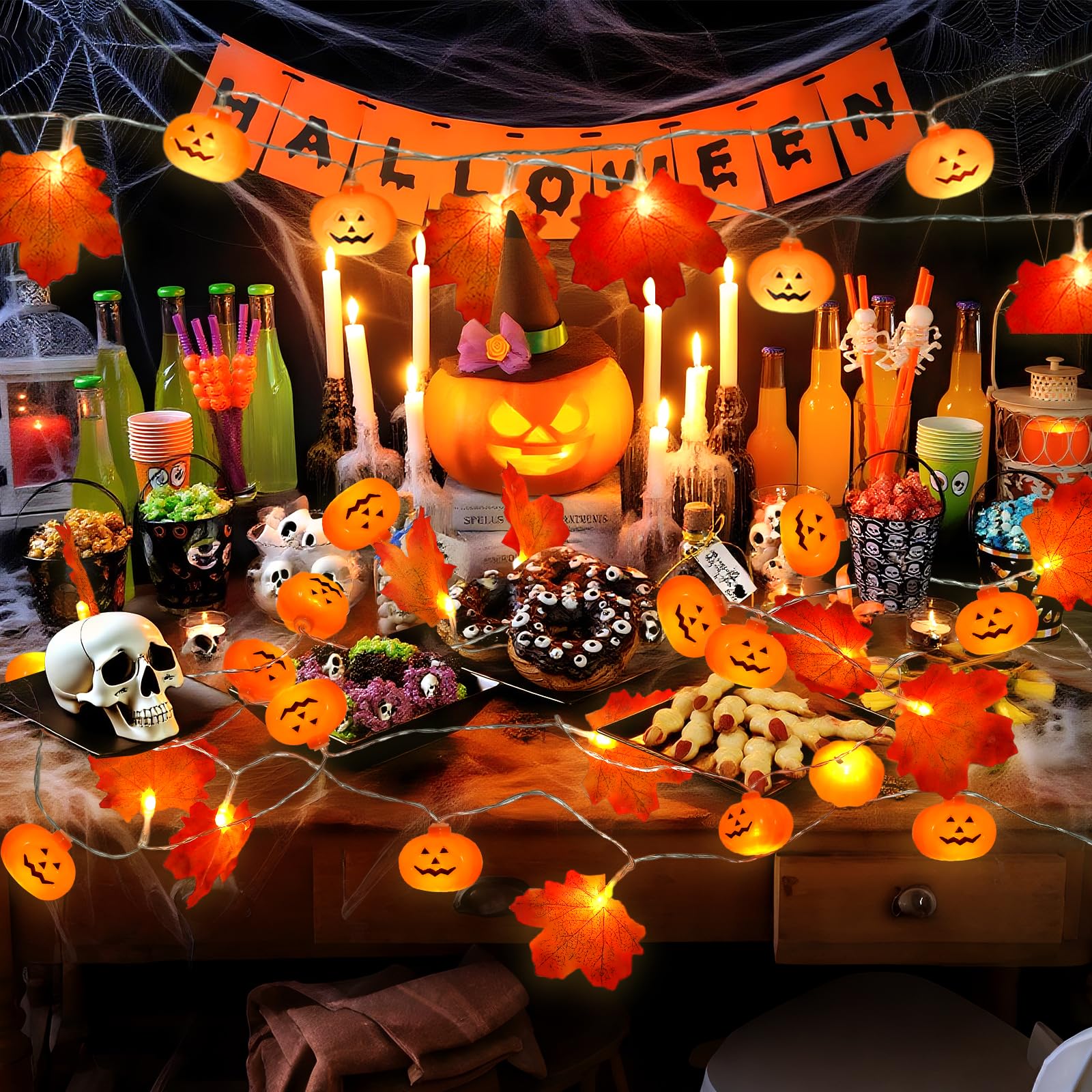 Guirlande Lumineuse Halloween à Piles - Lot De 3 (citrouille, Chauve-souris, Fantôme) - 3,1 M, 20 LED - Décoration Intérieur/extérieur