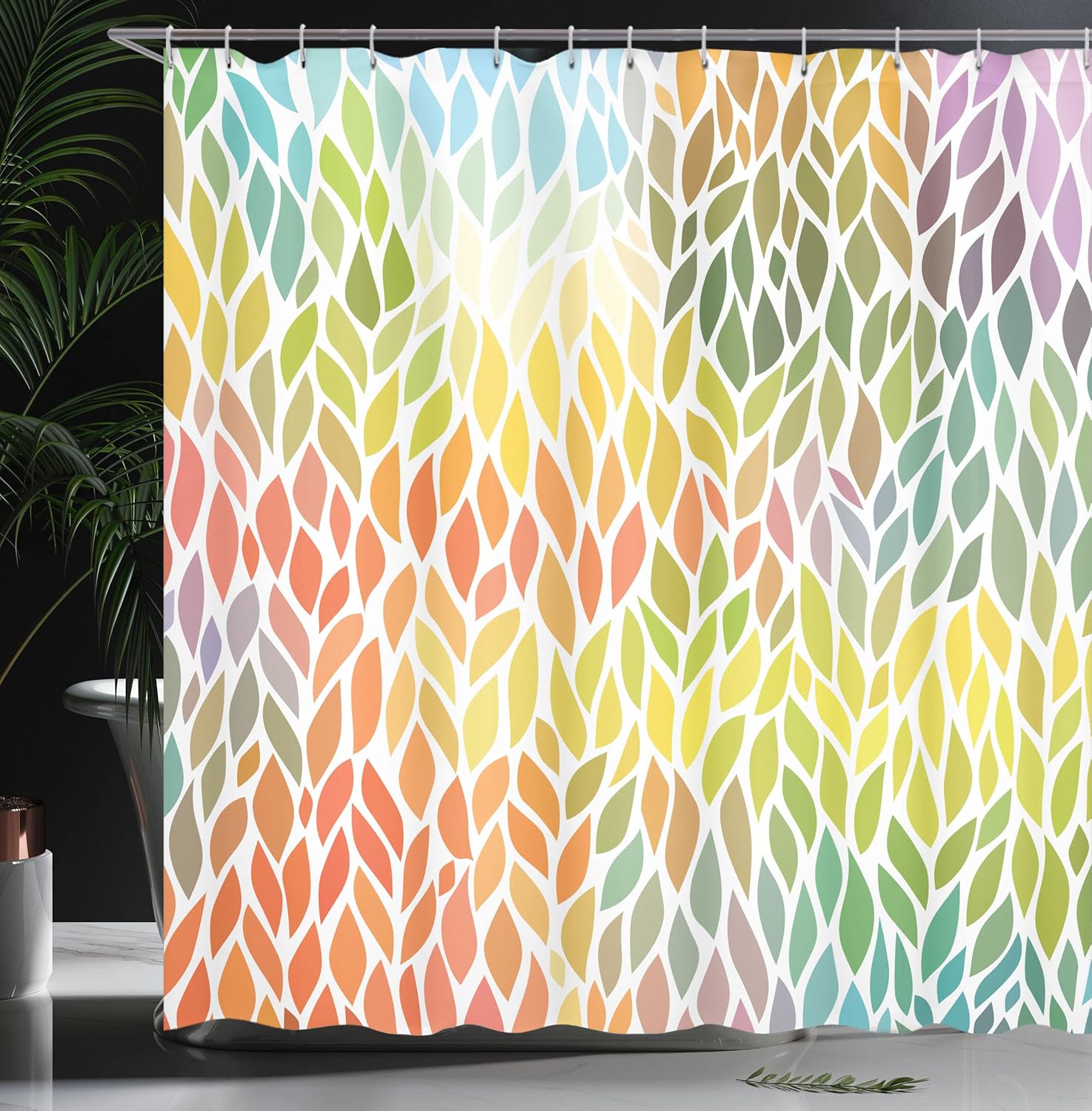 Ambesonne Leaves Shower Curtain, Funky Floral Pattern in The Colors of All Seasons Refreshing Environment Ecology, Cloth Fabric Bathroom Decor Set with Hooks, 69" W x 75" L, Green Mustard Salmon