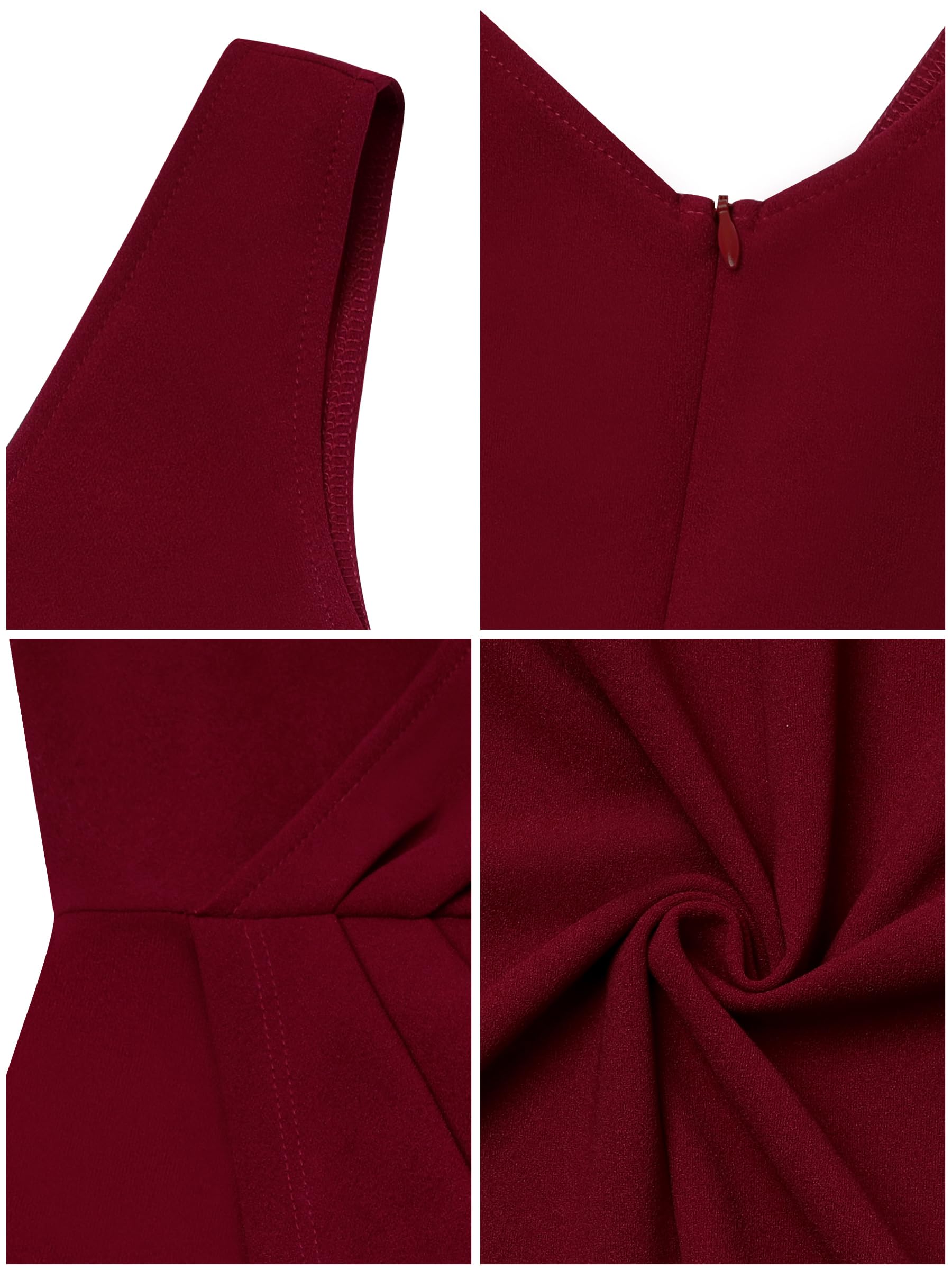 Missufe Vestido de cóctel para mujer, cuello de pico, sin mangas, vestido de fiesta, vestido de fiesta, vestido midi de boda, vestido de