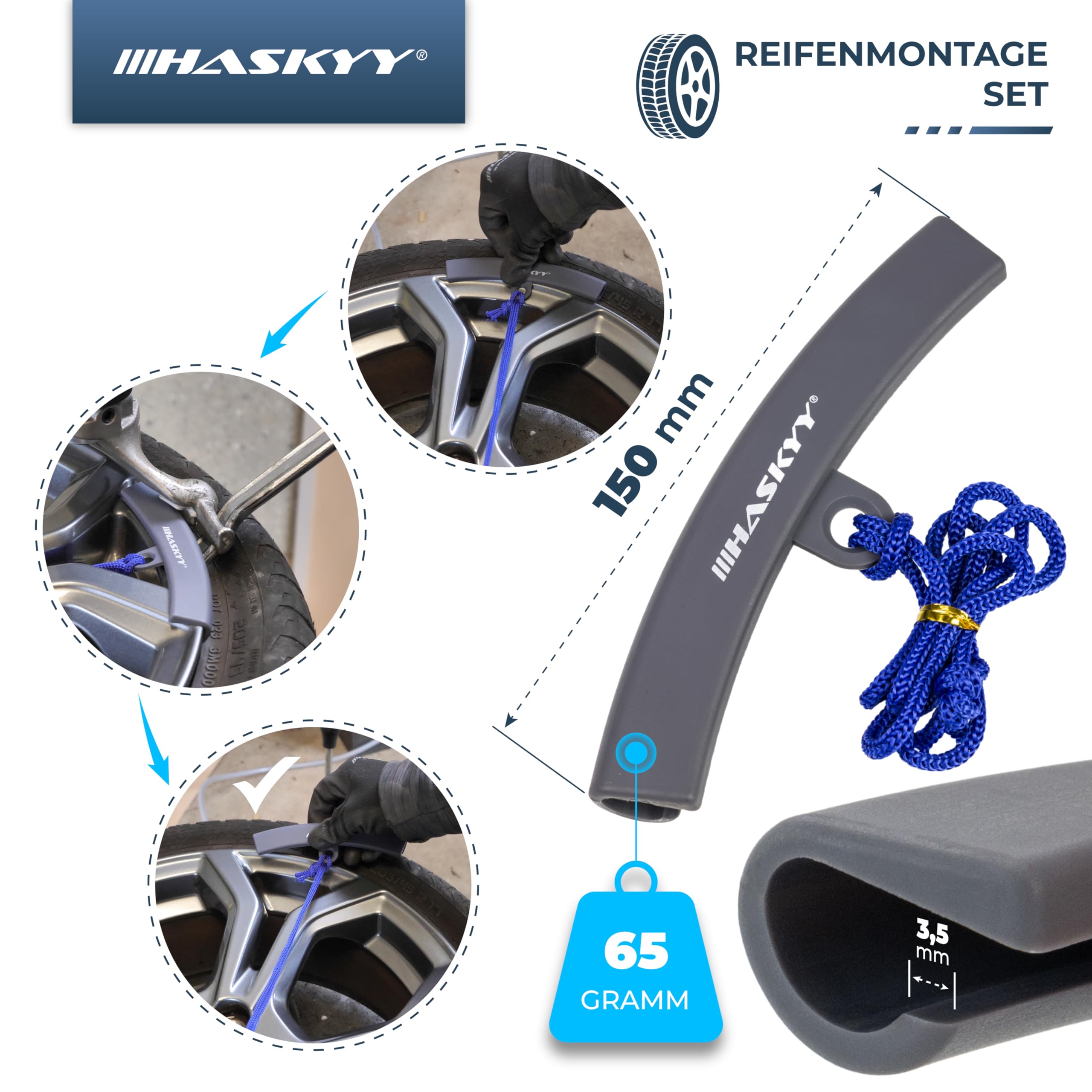 HASKYY Kit d’Outils et Accessoires pour Montage de Pneu (masselotte, grattoir, décapant, démonte-obus, Tire-Valve, Pince pour Masses), Bleu
