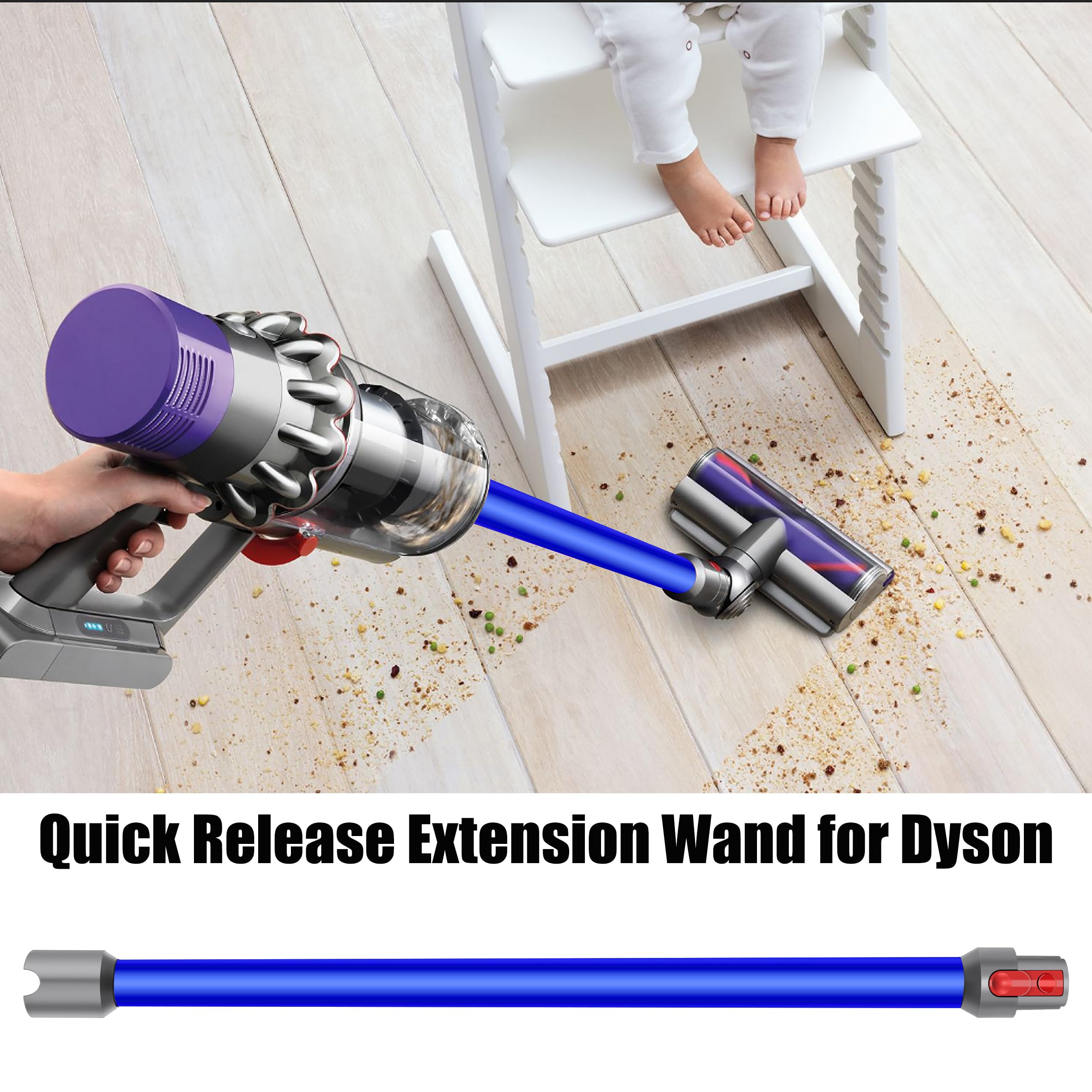 Tubo Extensión compatible con Dyson V7 V8 V10 V11 V15 Barra Telescópica de Aluminio, Longitud 72 cm, conector de Liberación Rápida – Azul
