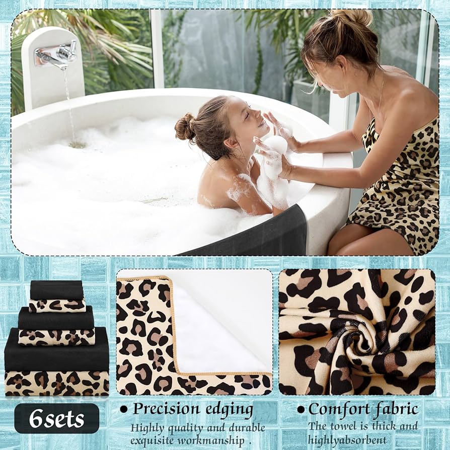 Amazon.com: Yoande 6 Pcs Bathroom Leopard Towel Set 2 Bath