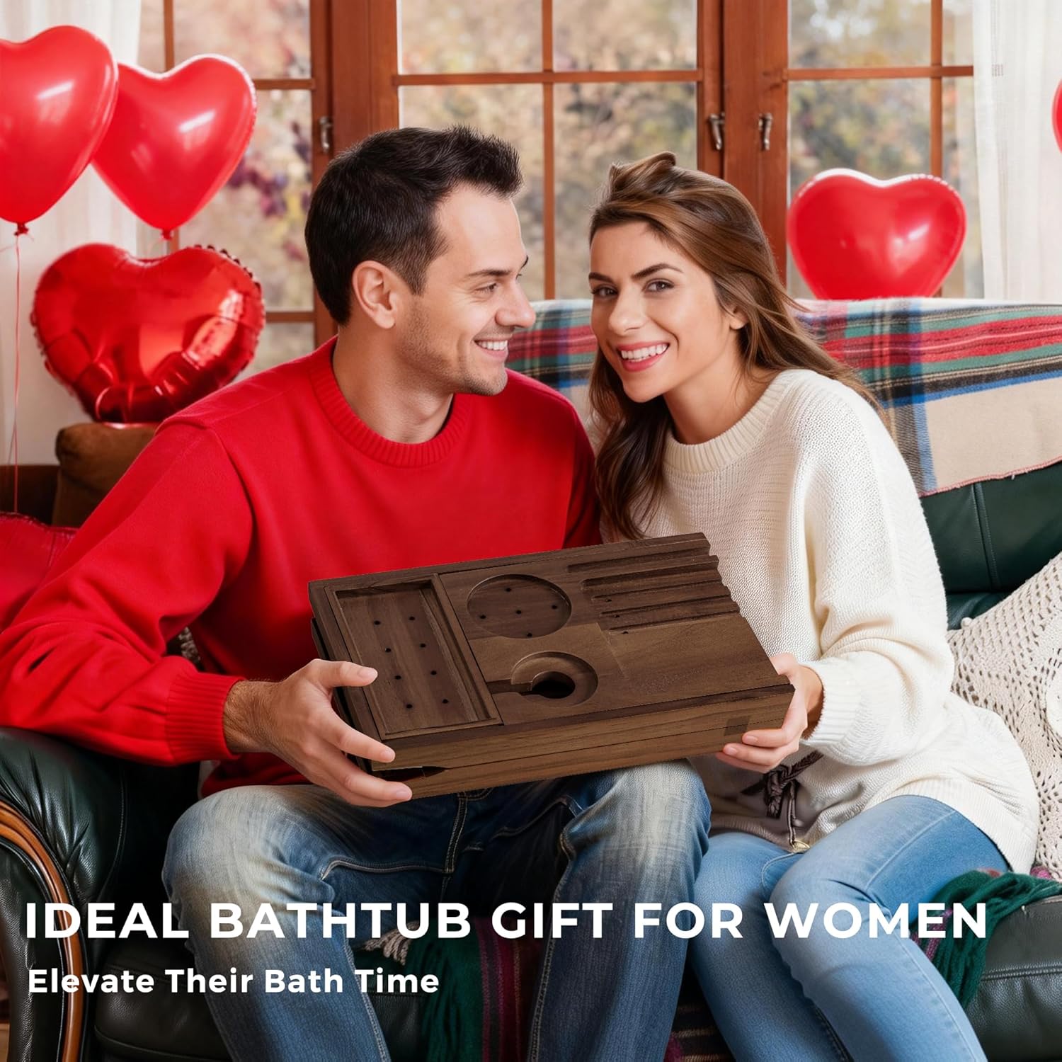 Teak Bathtub Tray, Wooden Tray Caddy for Bathtub, Luxury Bathroom Trays for Home Spa Relaxation, Teak Bathtub Caddy as Housewarming, Wedding Gifts for Women (Walnut Teak)