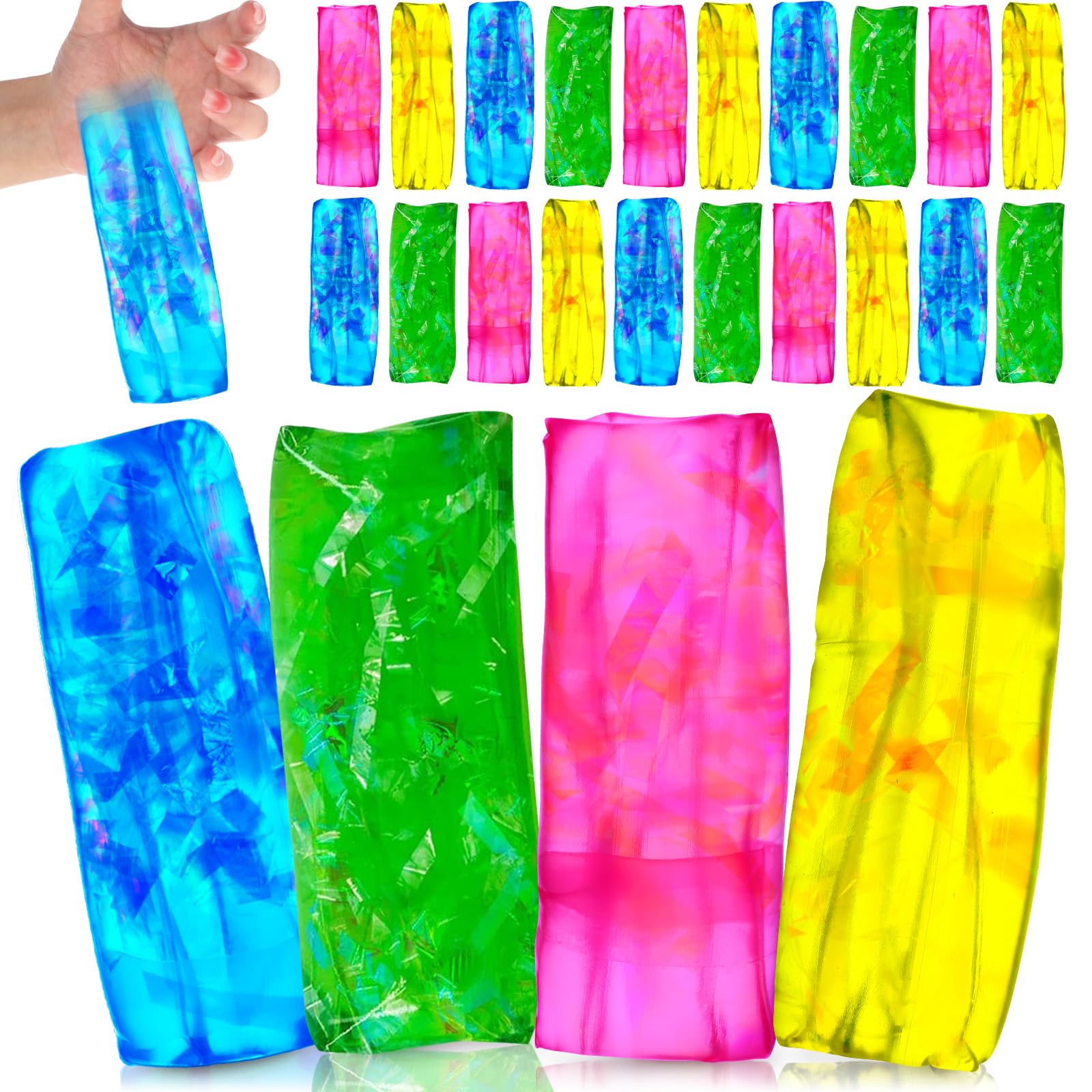 Sonwyoung 24 Pcs Water Snake Fidget Toy Can't Hold Water Novelty Trick Slippery Snake Water Wiggler Toys Tricky Wiggly Wiggler Tube for Home School Birthday Gifts, 4.33 x 1.57 Inches(Bright Colors)