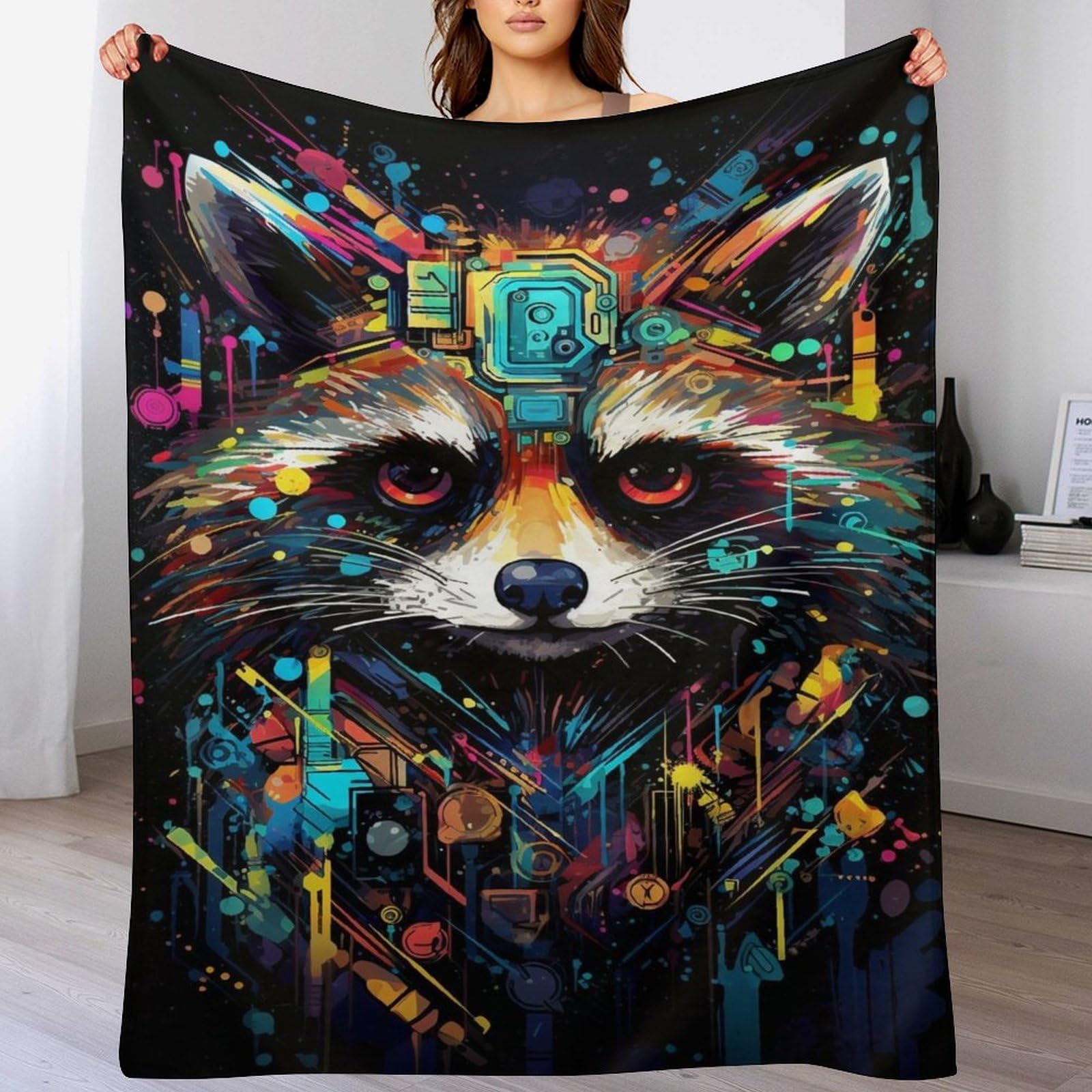 Couverture Raton Laveur 150x200cm plaid lourd et doux en flannel pour lit et canapé