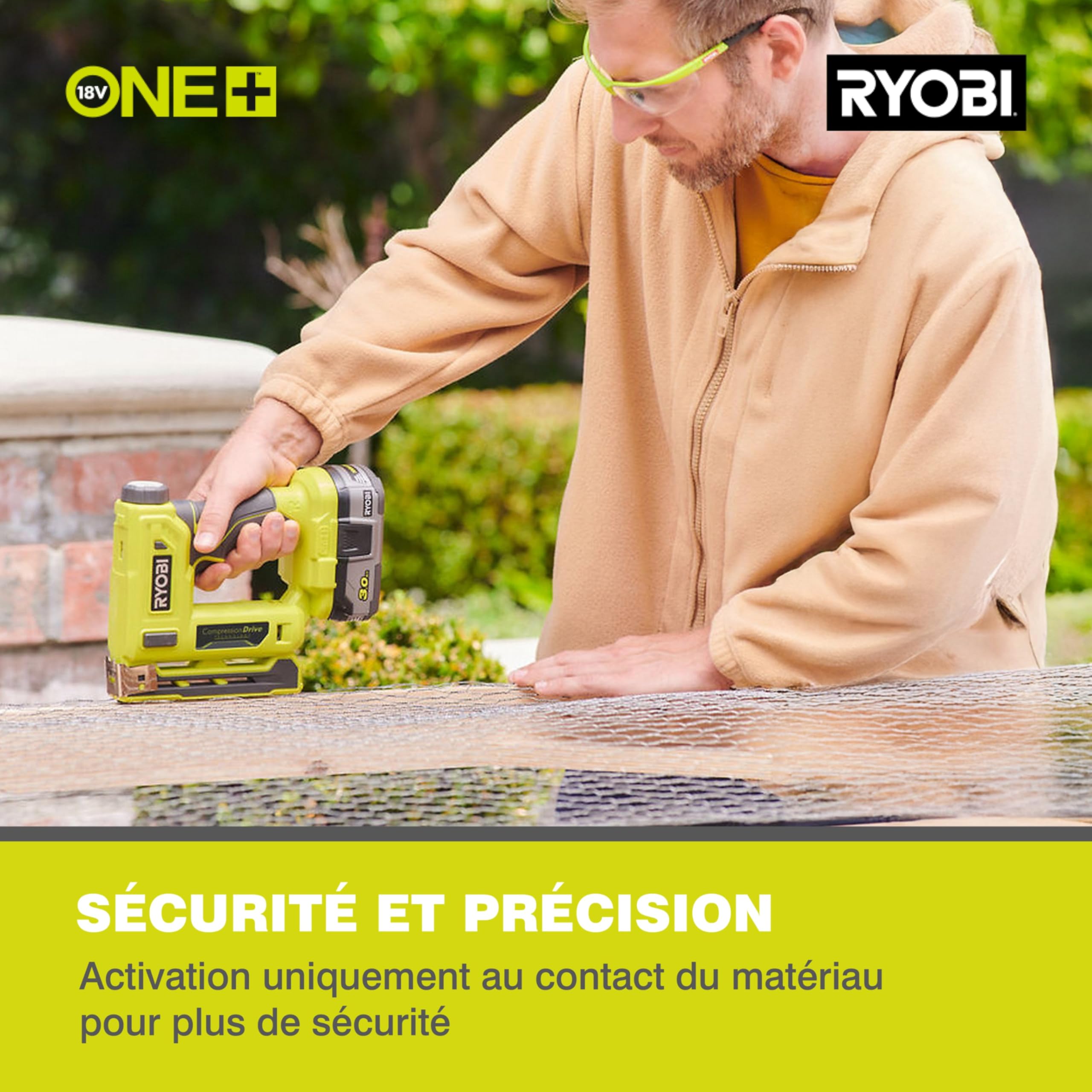 RYOBI - Agrafeuse Sans Fil 18V ONE+ R18ST50-0 – Jusqu’à 90 Agrafes par Charge, Réglage de Puissance, Idéale Tissus, Bois Fin – Batterie Non Incluse
