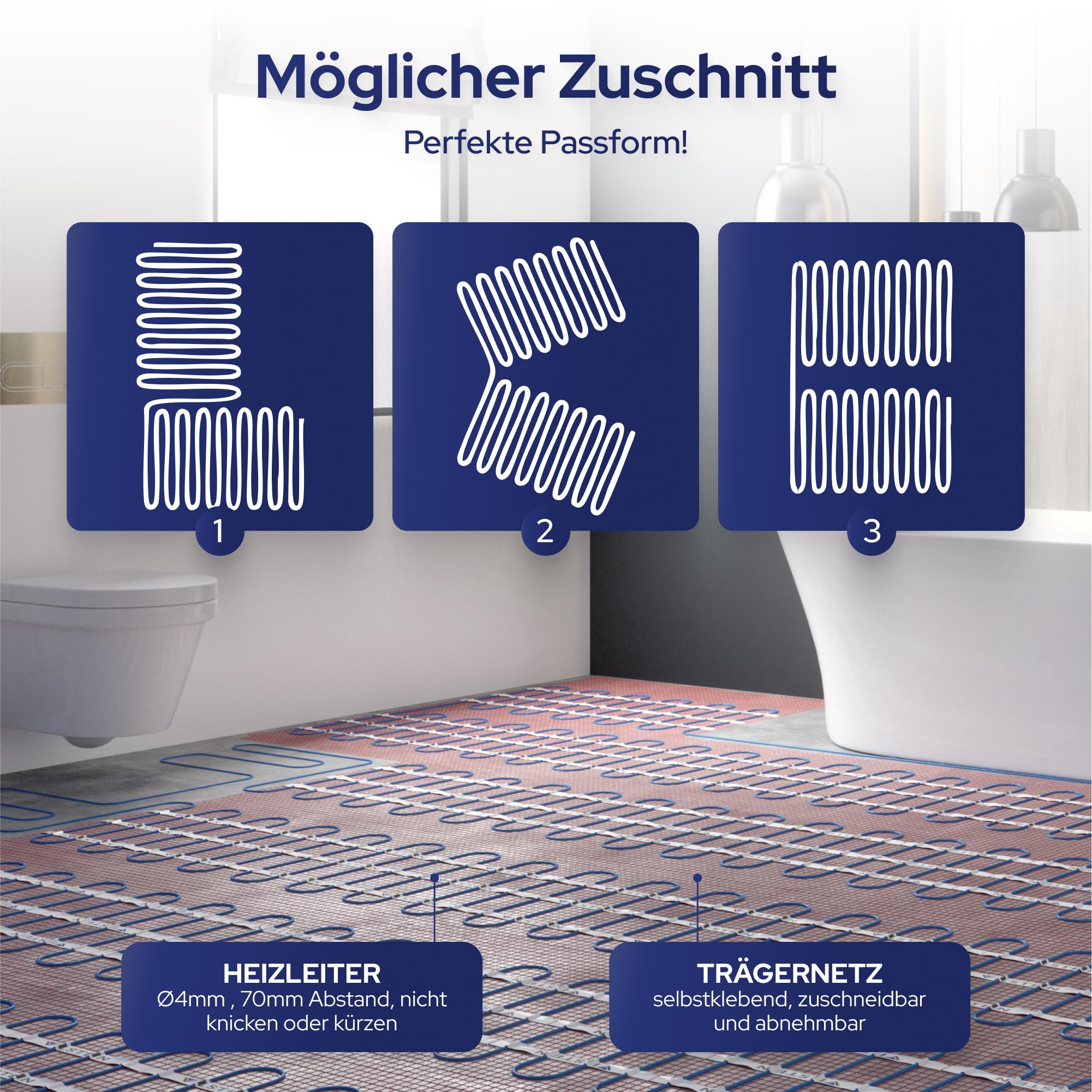 VILSTEIN® Elektrische Fußbodenheizung 150W/m² – Komplettset mit Touchscreen-Thermostat – IP67 Heizmatte für Fliesen, Laminat, Parkett & mehr – Twin-Technologie – 1m² bis 15m²