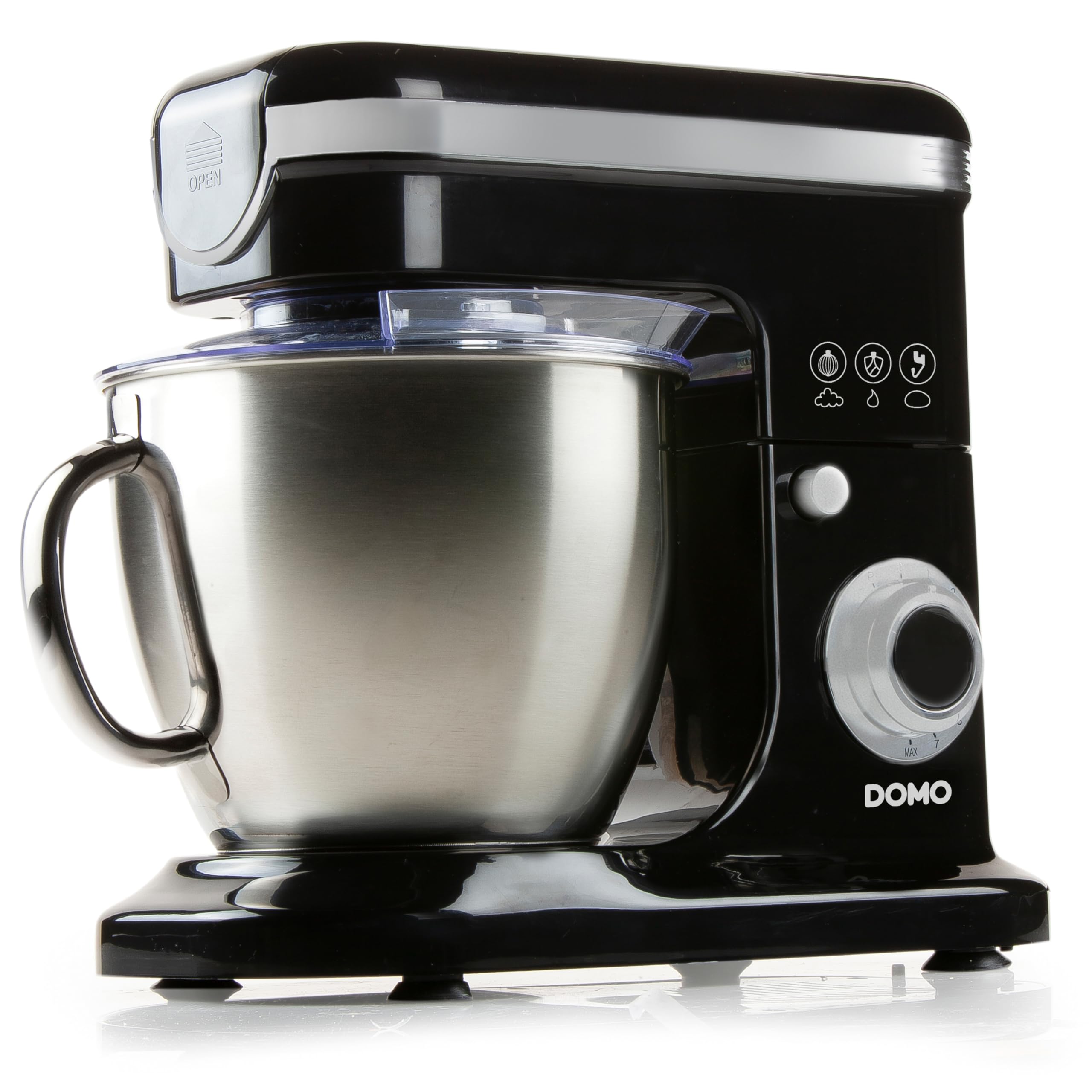 DOMO DO1023KR Robot de cuisine – 8 vitesses – Avec fonction pulse – 6 l – 1200 W – Noir/Argent
