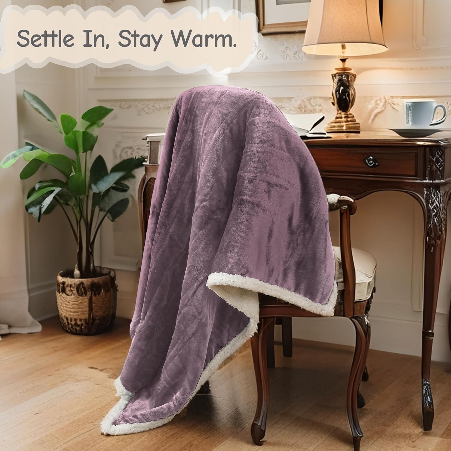 Electric Heated Blanket Throw Size 50"x60", Soft Flannel with Overheat Protection, 9 Adjustable Heat Settings & 10-Hour Auto-Off Timer, Fast Heating for Winter Comfort, Purple - Image 2