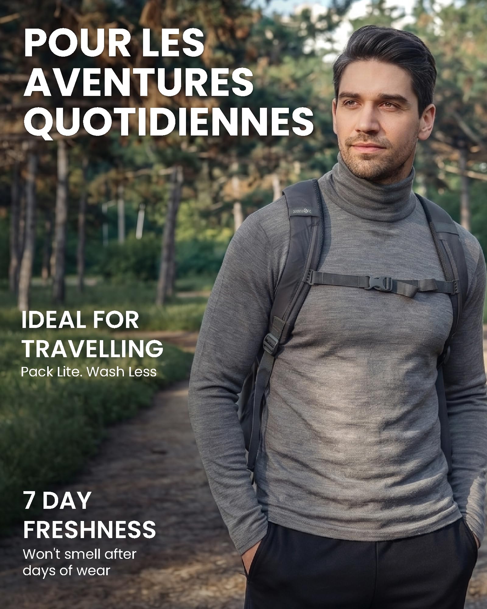 Merino.tech 100% Pull Col Roulé Homme Laine Merinos - Haut Thermique Homme