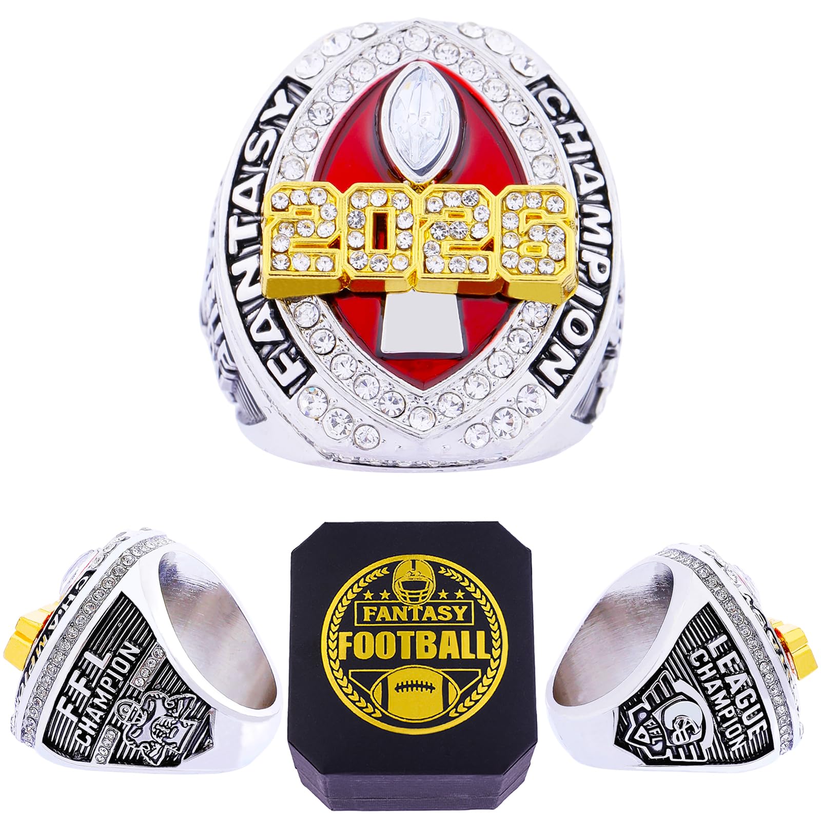 ZZXZJW 2026 Fantasy Football Championship Ring Trophy Award for Fantasy Football League Winner (Model 7, Size 14)