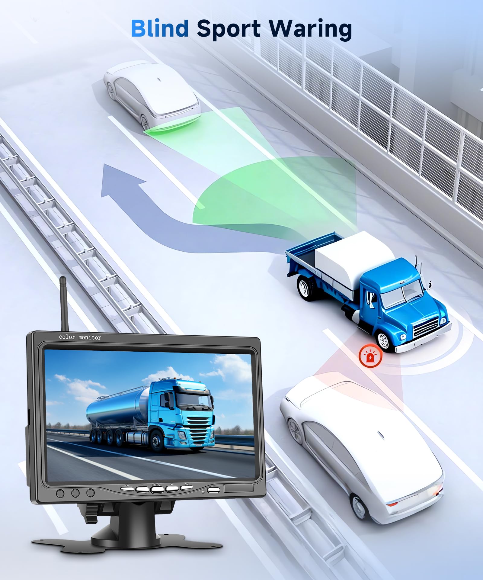 Digitale Senza Fili Telecamere Retromarcia 4 Telecamere Kit, 7 Pollici IPS Monitor 4 Schermo Diviso con Visione Notturna, BSD/Image Flip Telecamera Posteriore Auto Camion/Bus/Furgone/Camper/Rimorchio