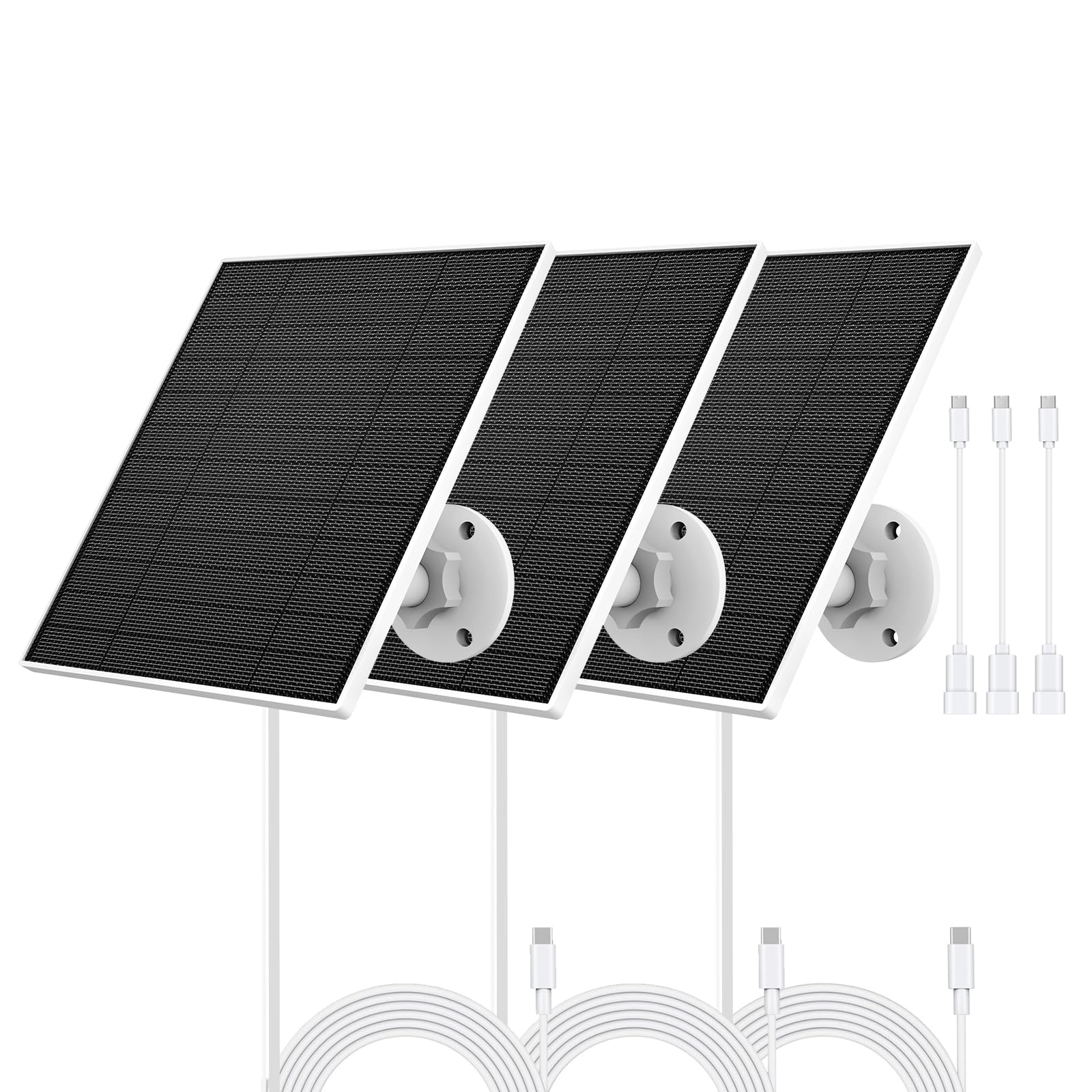 Solarpanel für Eufy Kamera, 5W Solarmodul für Eufy Kamera kompatibel mit Eufycam 3/3C/2/2 Pro/2C/2C Pro/E/E20/E40/L20/L40, mit USB-C Anschluss, Micro USB Adapter, 9,8ft Kabel, 3 Pack