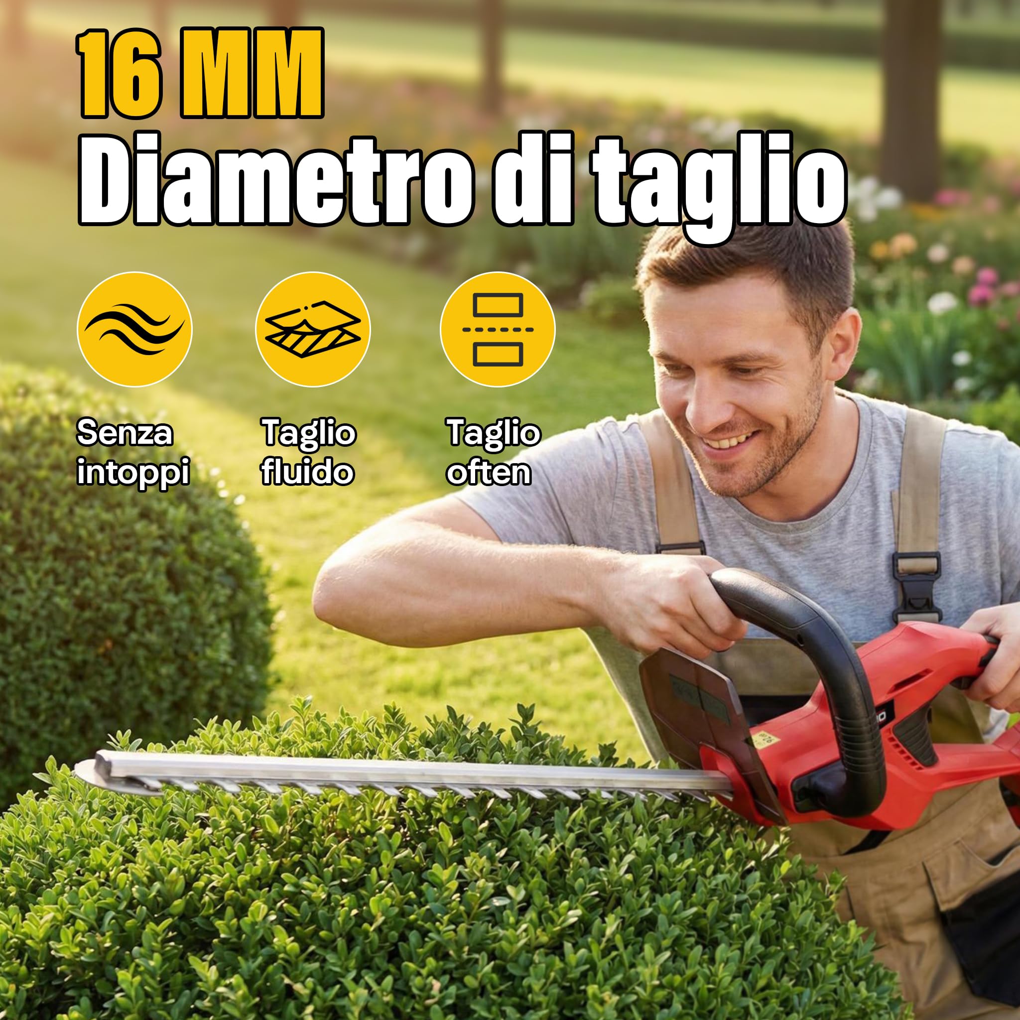 TEENO Tagliasiepi a Batteria 20 V: Tagliasiepi elettrico con 1 batteria 4000 mAh, lama 52 cm, taglio 16 mm, impugnatura girevole a 180°, per giardino, siepi, arbusti e cespugli