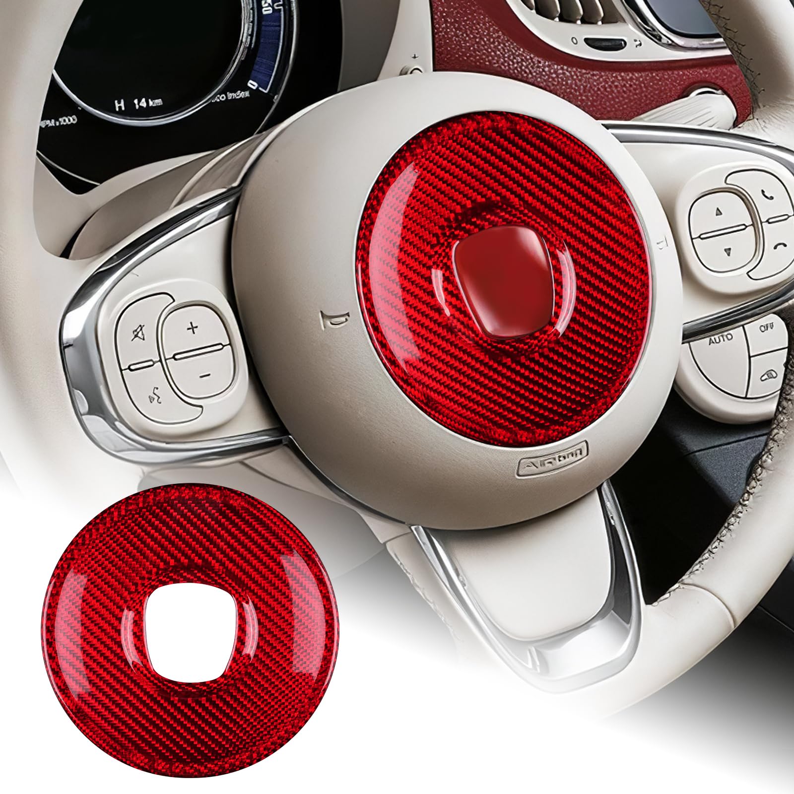 カーボン ステアリング アバルト ABARTH595 500 ハンドル FIAT アバルト 500/595リアルカーボンステアリングトップカバー