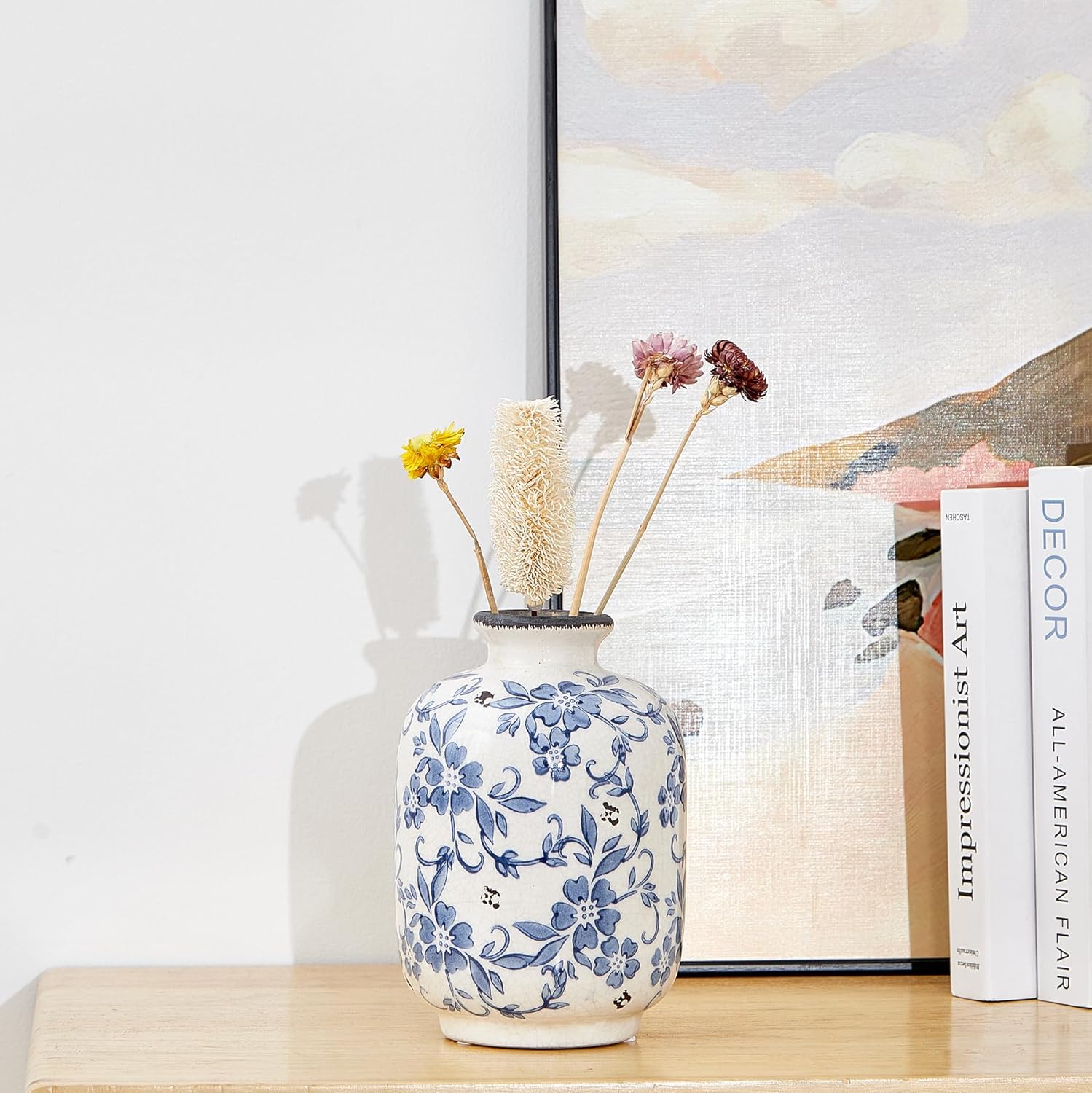 Blue and White Ceramic Vase, Decorative Flower Vase for Home Décor, Kitchen, Bedroom, Living Room, Bathroom, & Shelf Centerpiece Table Decorations (Small Mounth) - Image 5