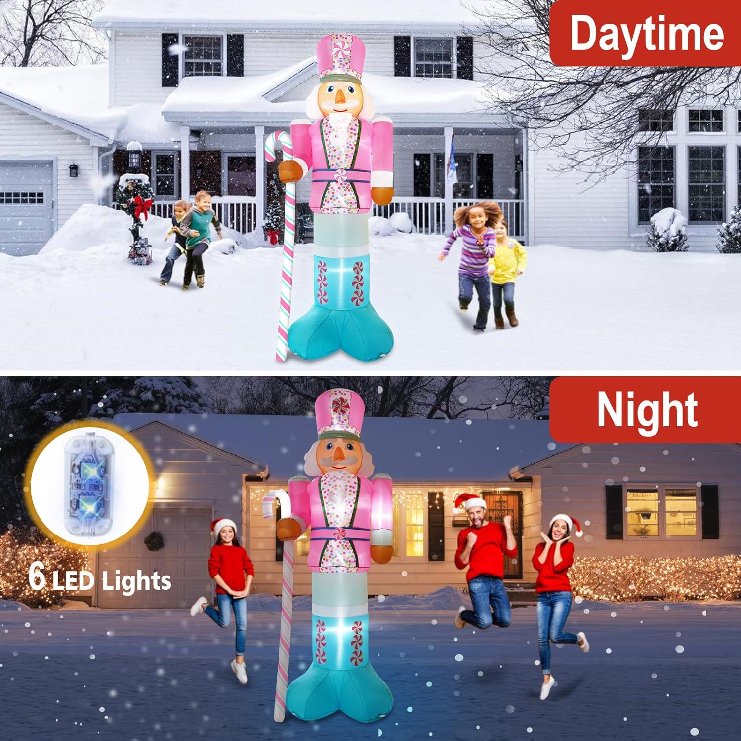 10FT Christmas Inflatables Pink Nutcracker Hold Candy Cane, Christmas Blow up Yard Decoration Nutcracker Inflatable Built-in Bright LEDs for Christmas Inflatable Outdoor Decoration Xmas Gift