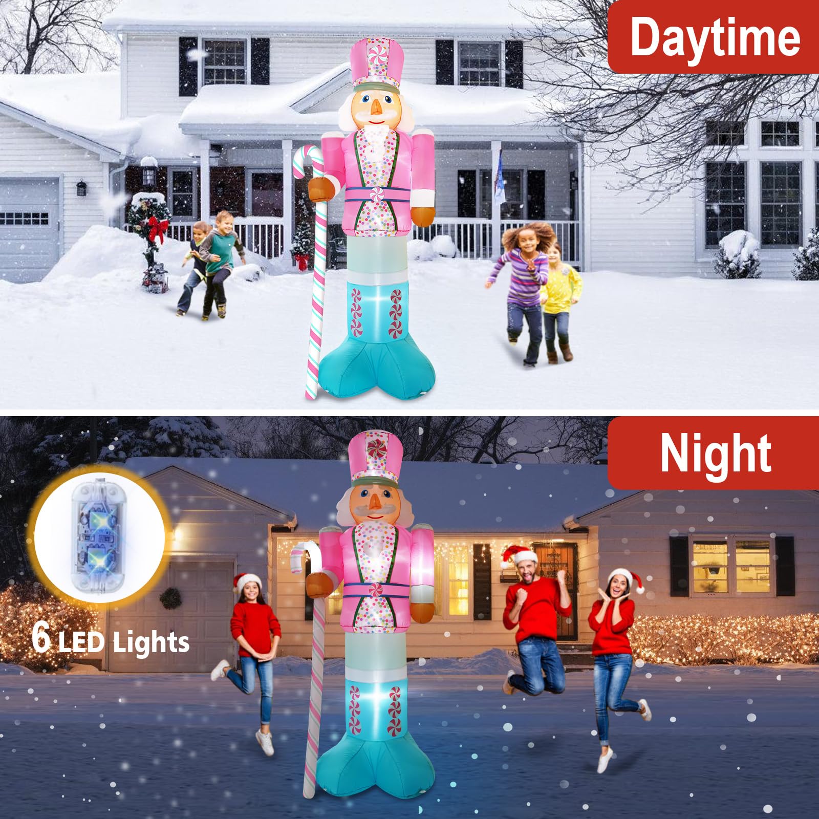 Aufblasbarer Nussknacker für Weihnachten, 3 m, für Zuckerstange, aufblasbar, integrierte helle LEDs für Weihnachten, aufblasbare Outdoor-Dekoration, Weihnachtsgeschenk